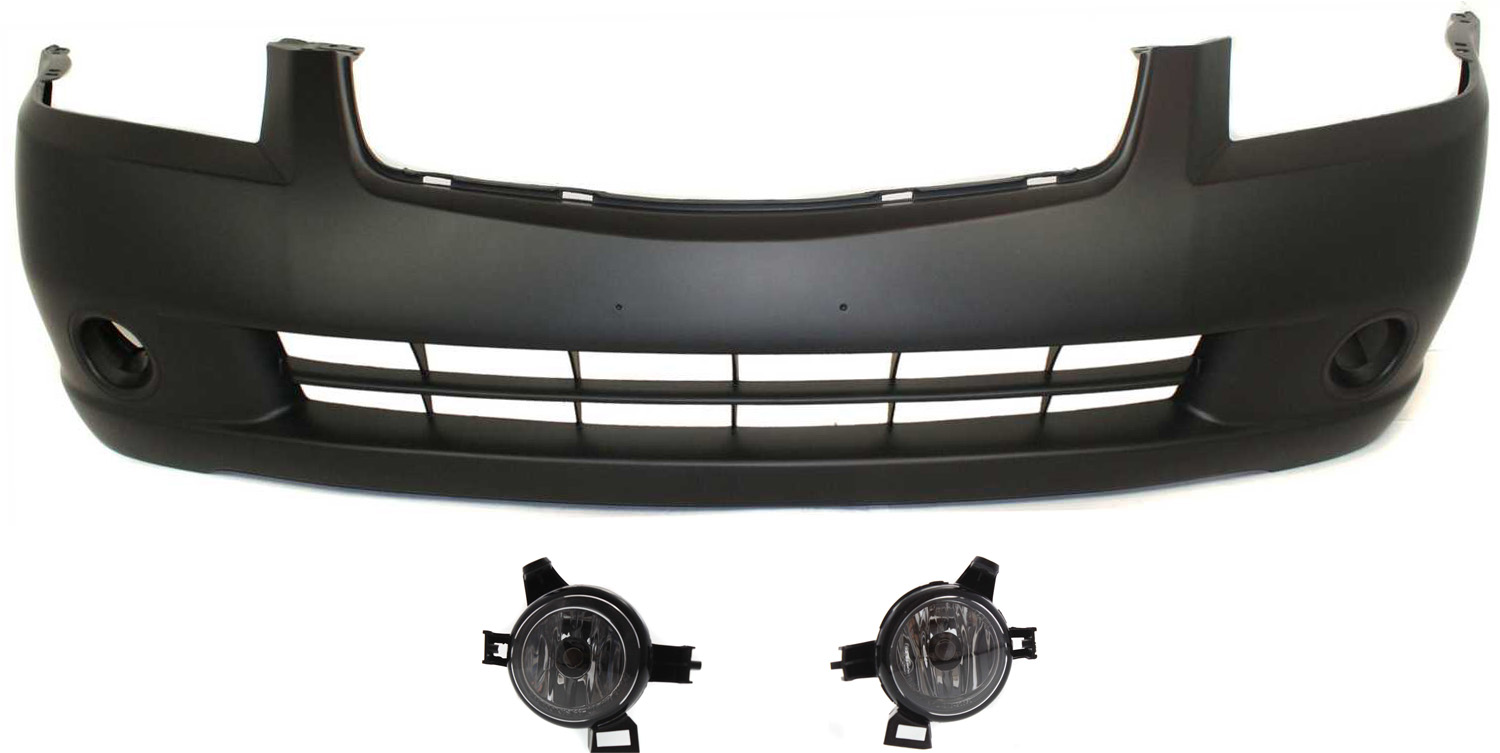 AM ALTIMA 05-06 FRONT BUMPER COVER Primed 3 pc Kit with Fog Lights SKU KIT BCFL 0100 Partslink NI1000219 NI2592118 NI2593118 OEM 62022ZB000-261555Z025-261505Z0
