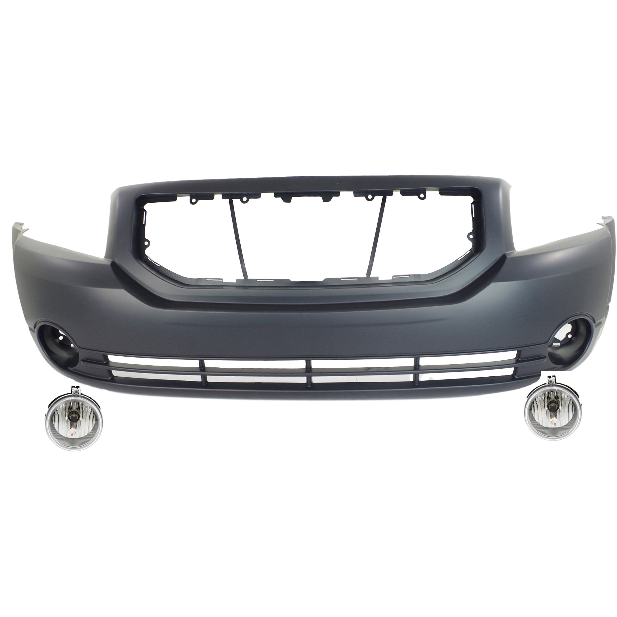 AM CALIBER 07-09 FRONT BUMPER COVER Primed 3 pc Kit with Fog Lights SKU KIT BCFL 0123 Partslink CH1000870 CH2592137 OEM 5183394AE 4805857AB
