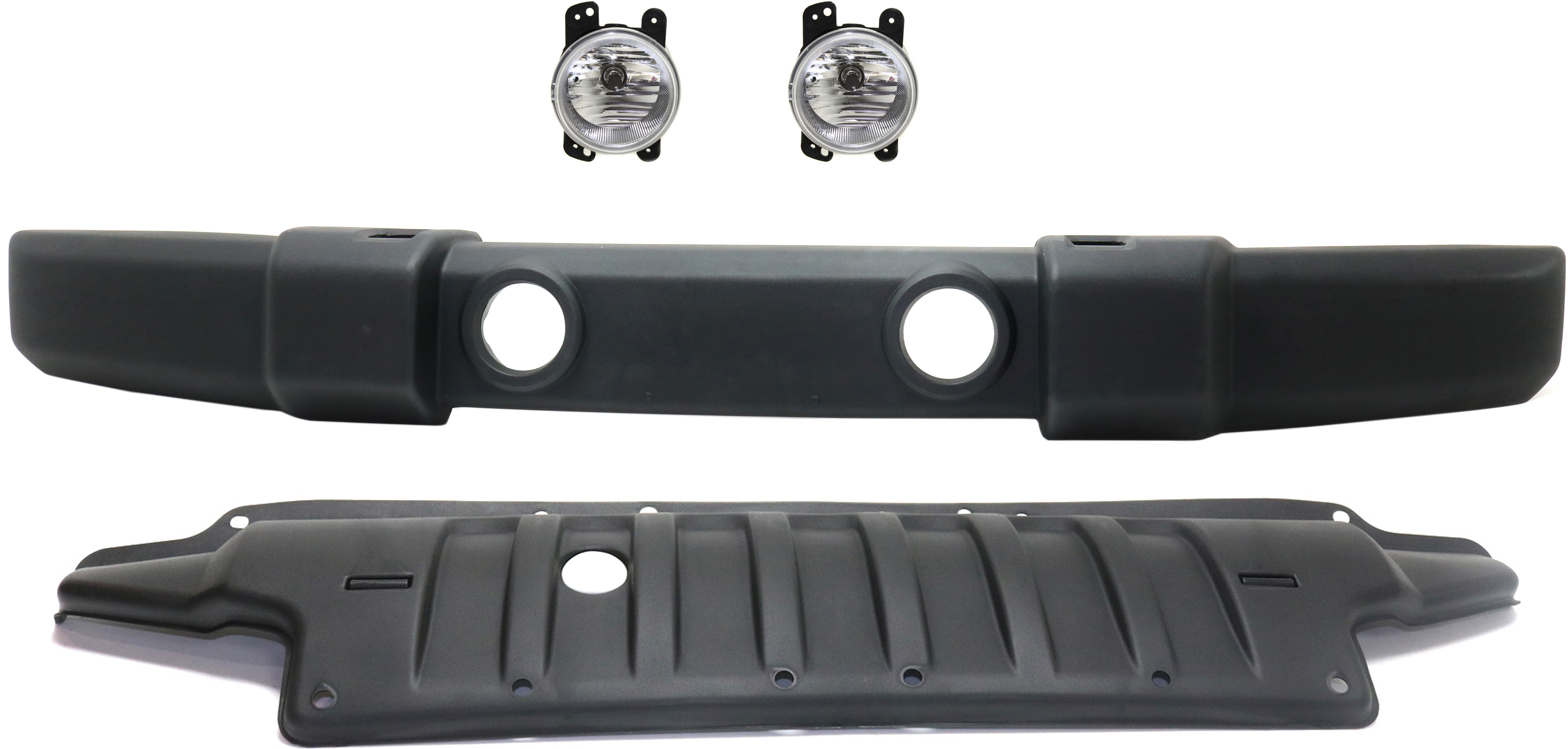 AM WRANGLER 07-09 FRONT BUMPER COVER Textured 4 pc Kit with Fog Lights and Valance SKU KIT BCFL 0132 Partslink CH1000900 CH2590109 CH1090154 OEM 1FN67RXFAA 4805856AB 1BE95XXXA