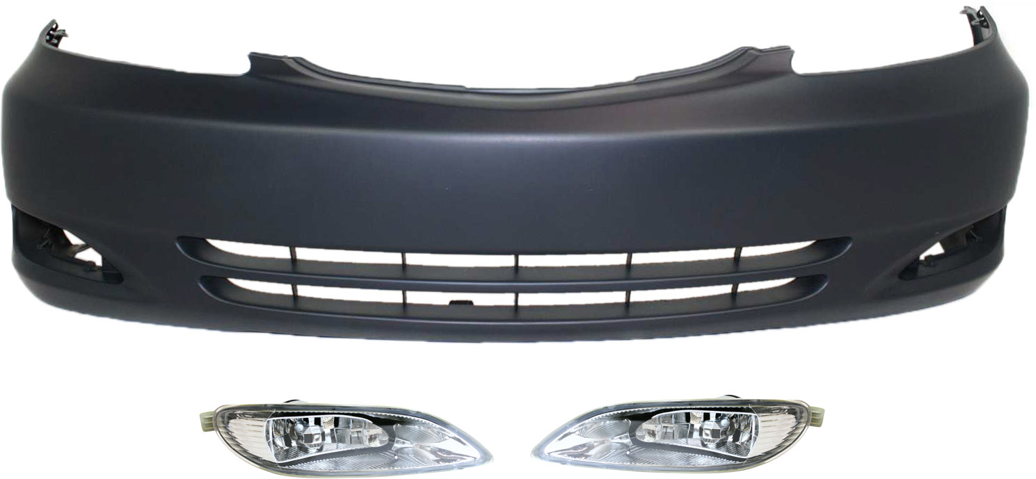 AM CAMRY 02-04 FRONT BUMPER COVER Primed 3 pc Kit with Fog Lights SKU KIT BCFL 0135 Partslink TO1000231 TO2592106 TO2593106 OEM 52119AA905-81220AA011-81210AA0
