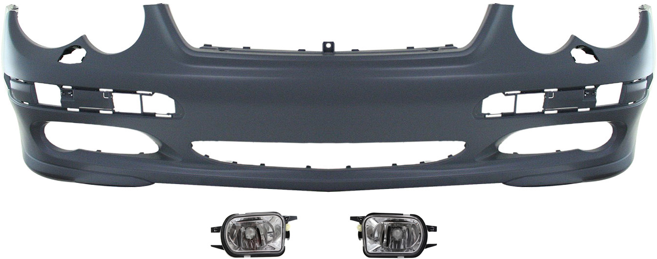 AM C230-02-04 C320-03-04 FRONT BUMPER COVER Primed 3 pc Kit with Fog Lights SKU KIT BCFL 0149 Partslink MB1000202 MB2592106 MB2593106 OEM 2038854725-2038201156-20382012