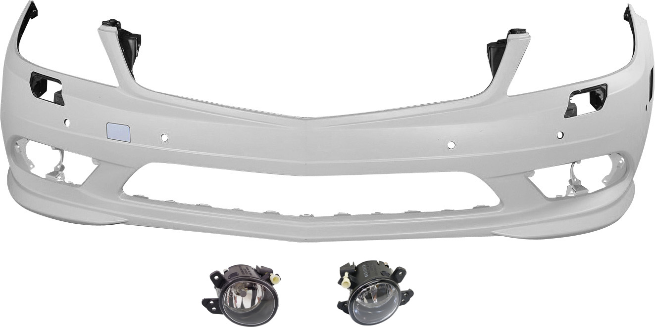 AM C CLASS 08-11 FRONT BUMPER COVER Primed 3 pc Kit with Fog Lights SKU KIT BCFL 0150 Partslink MB1000343 MB2592114 MB2593114 OEM 2048857825-2518200756-25182008