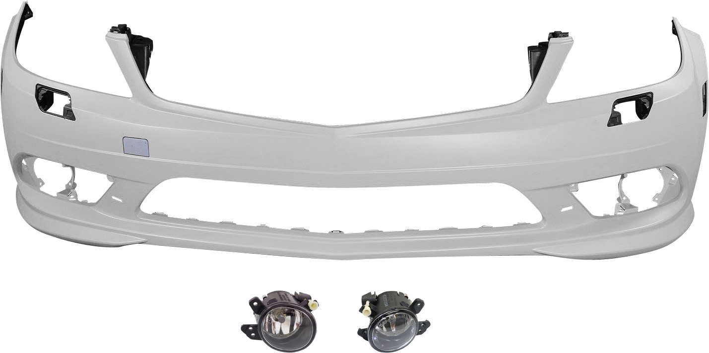 AM C CLASS 08-11 FRONT BUMPER COVER Primed 3 pc Kit with Fog Lights SKU KIT BCFL 0152 Partslink MB1000295 MB2592114 MB2593114 OEM 2048857625-2518200756-25182008