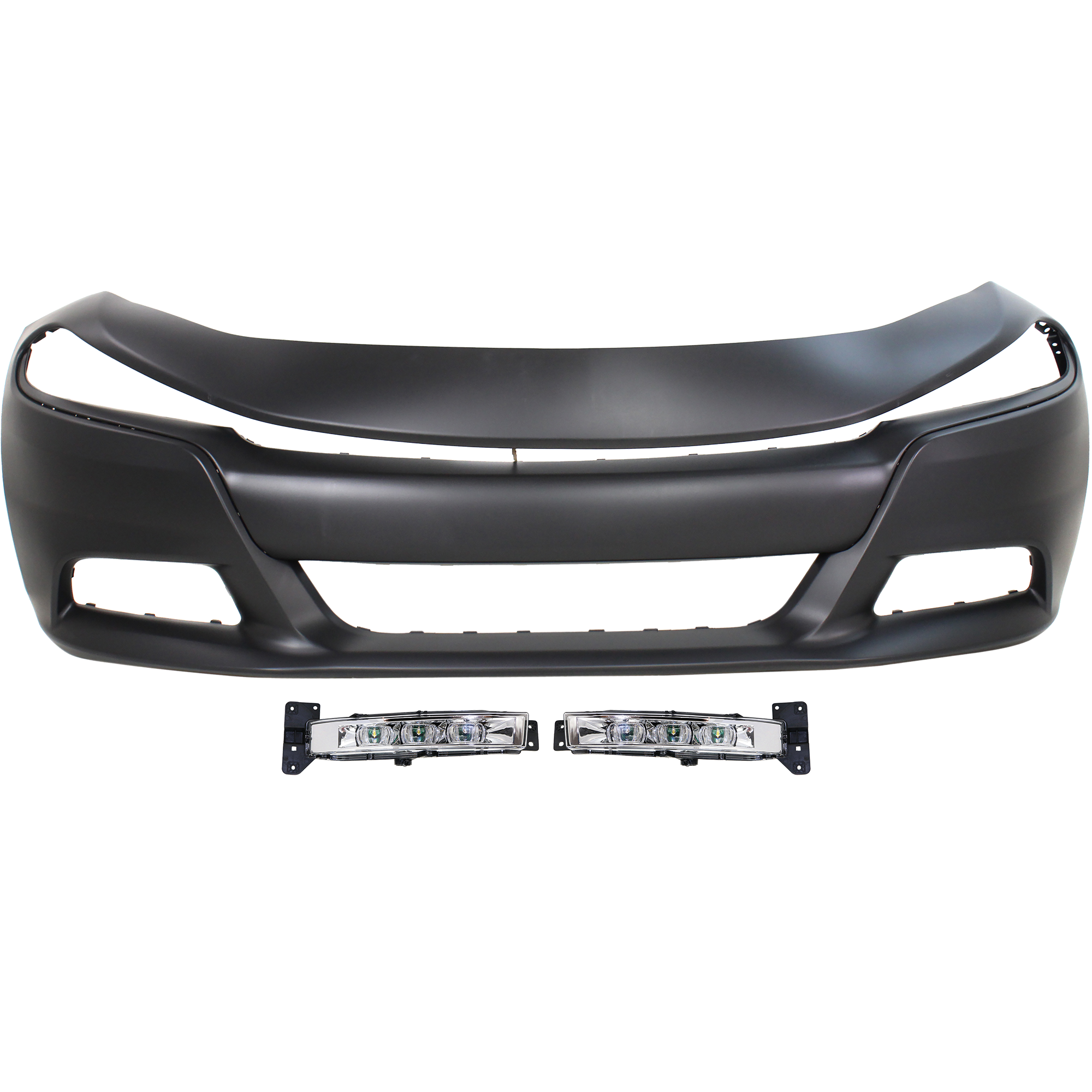 AM CHARGER 15-23 FRONT BUMPER COVER 3 pc Kit Primed with Fog Lights CAPA SKU KIT BCFL 0175 Partslink CH1000A24C CH2592151 CH2593151 OEM 68214427AB 68214428AB 68267765