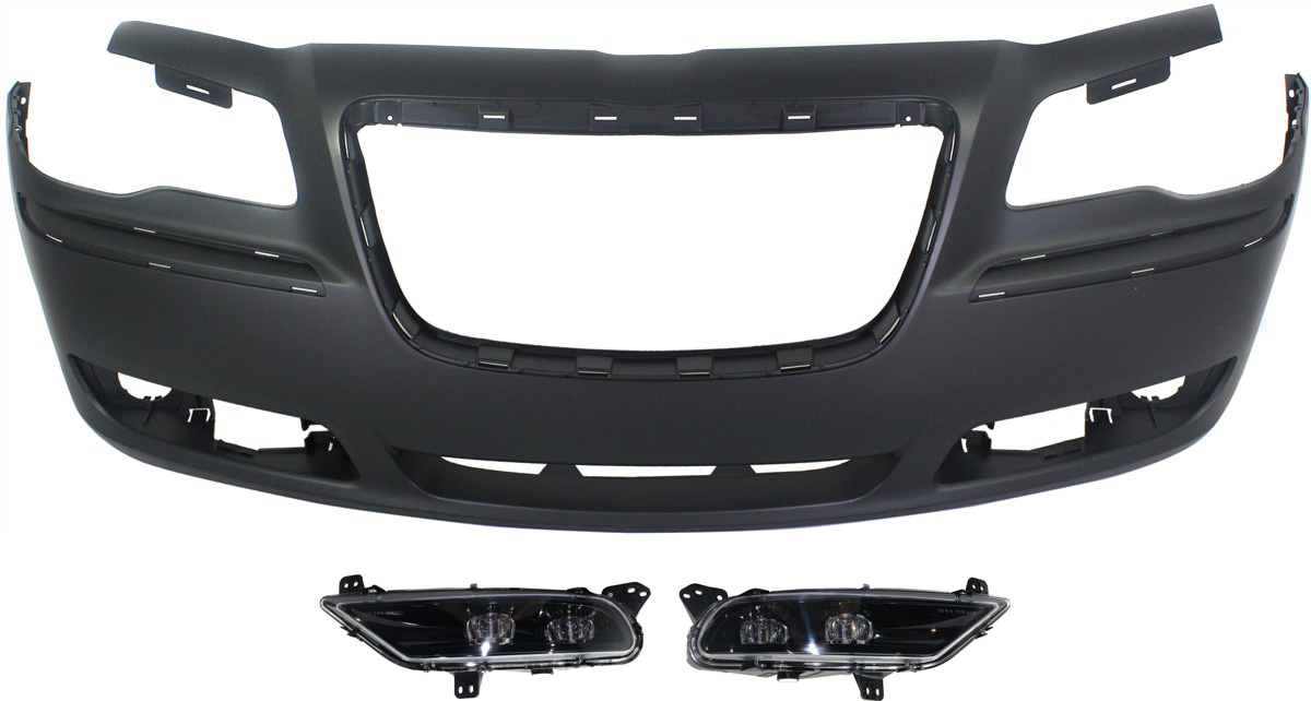 AM CHRYSLER 300-11-14 FRONT BUMPER COVER 3 pc Kit with Fog Lights SKU KIT BCFL 0176 Partslink CH1000A00 CH2592154 CH2593154 OEM 68127938AE 68294009AA 68294008