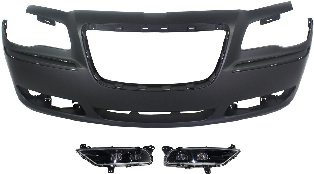 AM CHRYSLER 300-11-14 FRONT BUMPER COVER 3 pc Kit with Fog Lights CAPA SKU KIT BCFL 0178 Partslink CH1000A00C CH2592154 CH2593154 OEM 68127938AE 68294008AA 68294009
