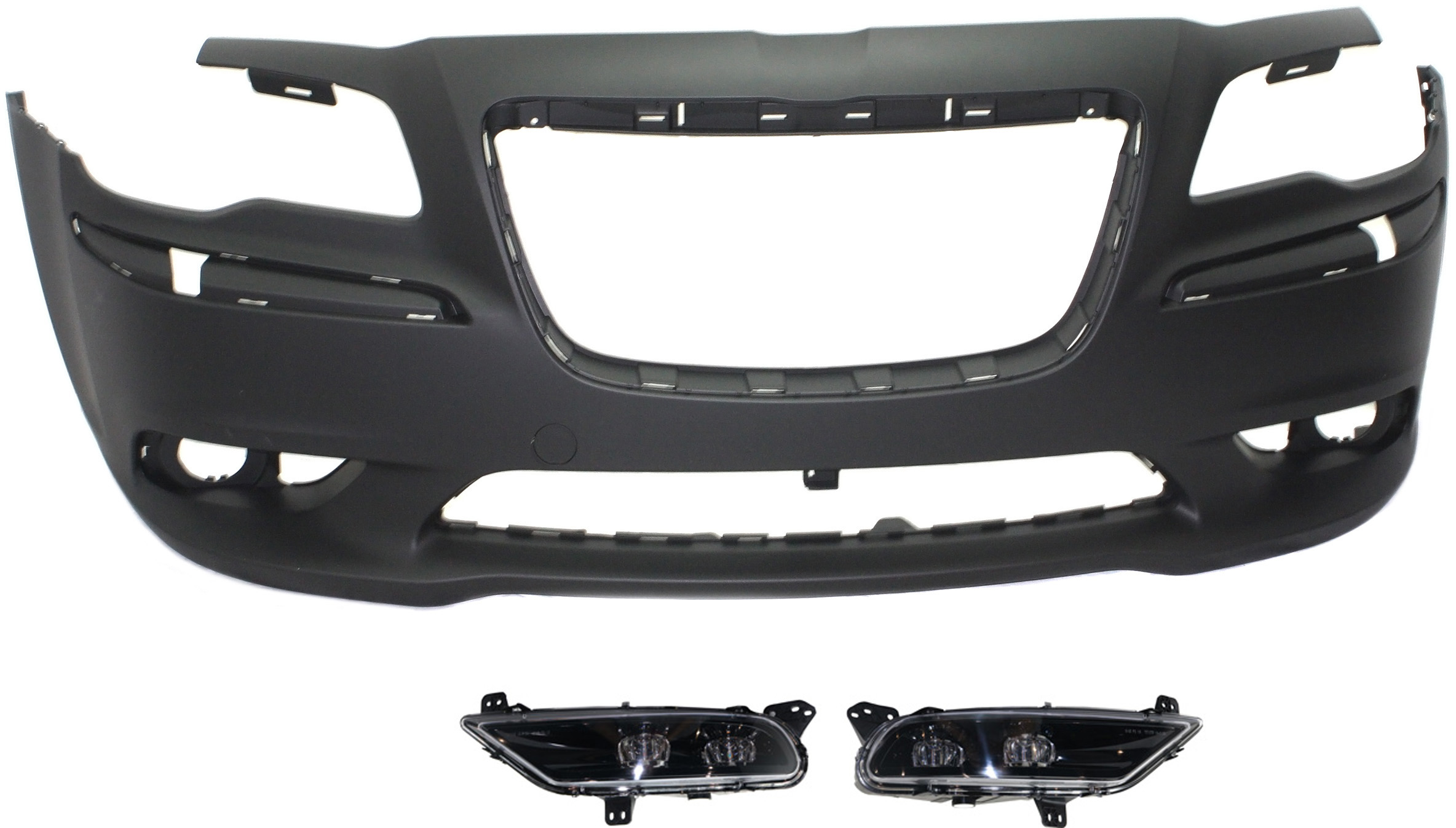 AM 300-11-14 FRONT BUMPER COVER Primed 3 pc Kit with Fog Lights SKU KIT BCFL 0184 Partslink CH1000A18 CH2592154 CH2593154 OEM 68212551AA 68294009AA 68294008