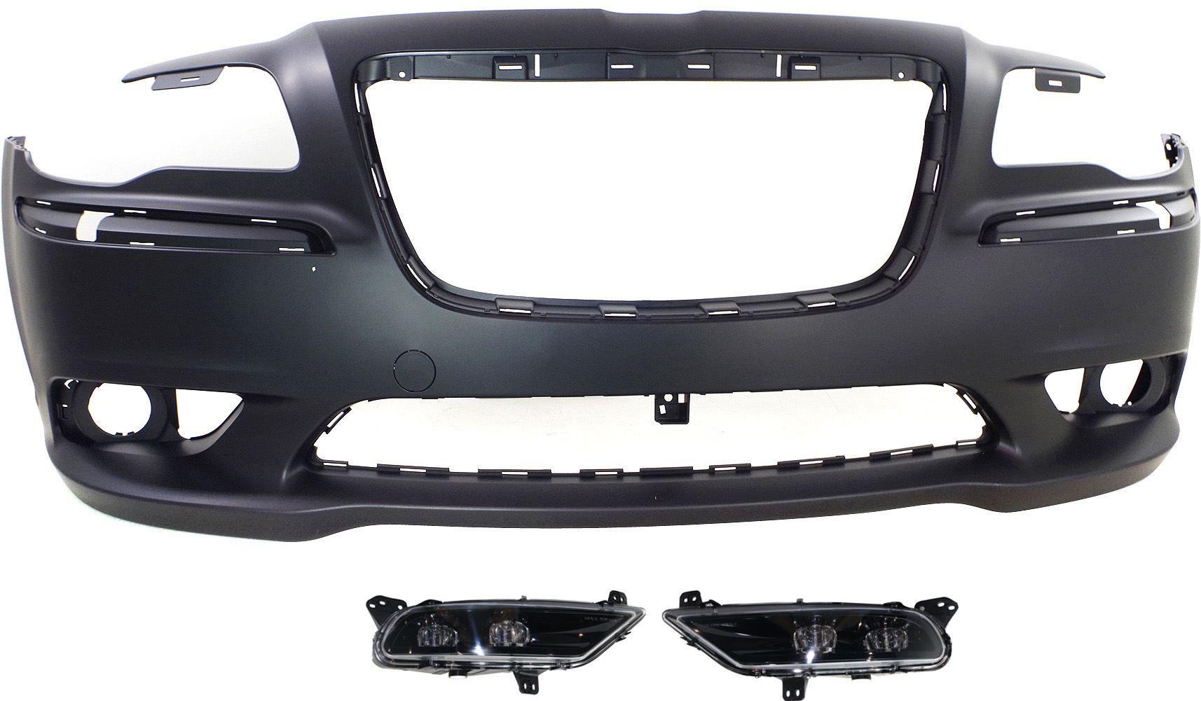 AM 300-11-14 FRONT BUMPER COVER Primed 3 pc kit with Fog Lights CAPA SKU KIT BCFL 0186 Partslink CH1000A18C CH2592154 CH2593154 OEM 68212551AA 68294008AA 68294009
