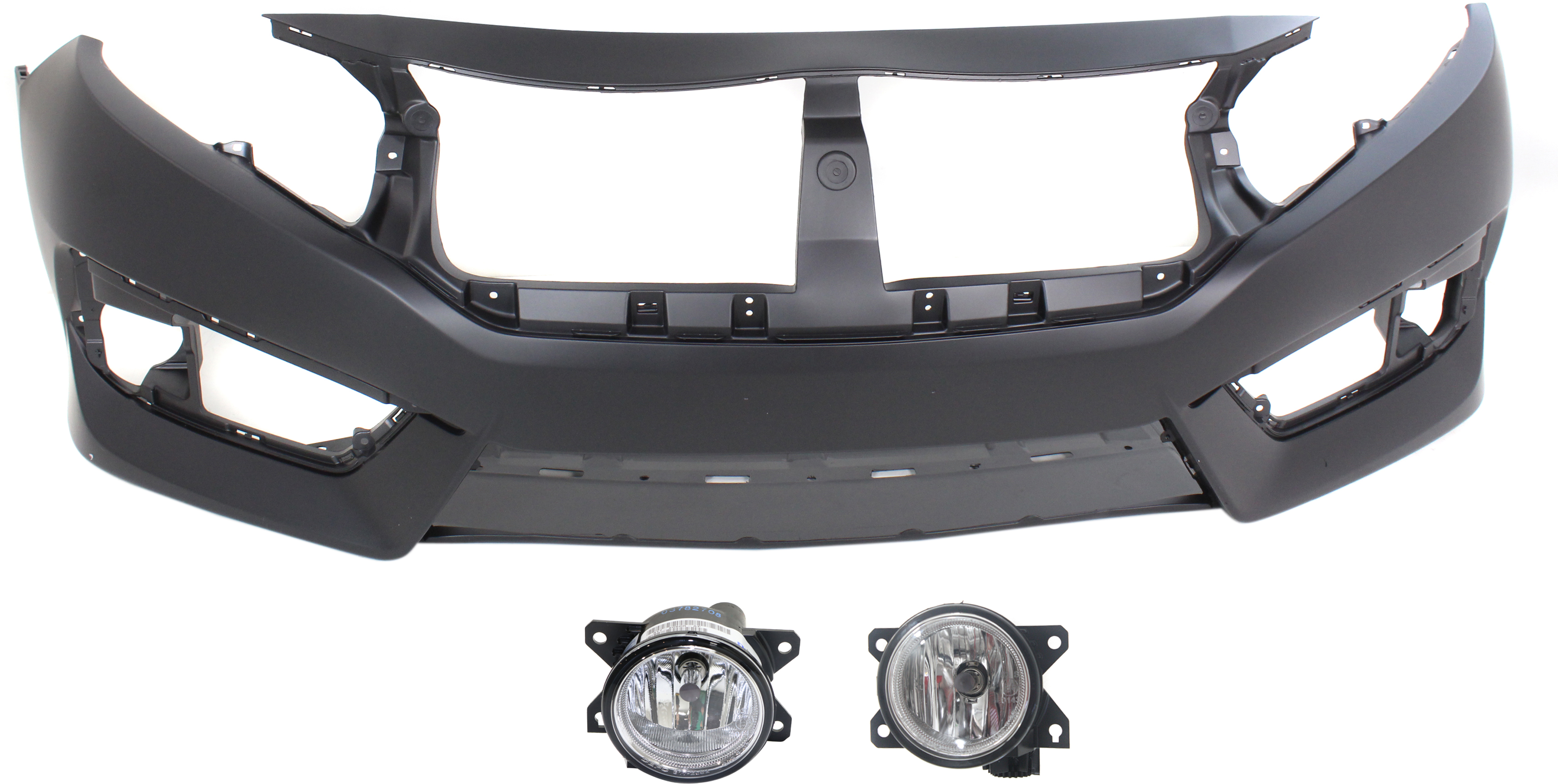 AM CIVIC 16-18 FRONT BUMPER COVER Primed 3 pc Kit with Fog Lights SKU KIT BCFL 0207 Partslink HO1000306 HO2592143 HO2593143 OEM 04711TBAA00ZZ 33950T5RA01-3395