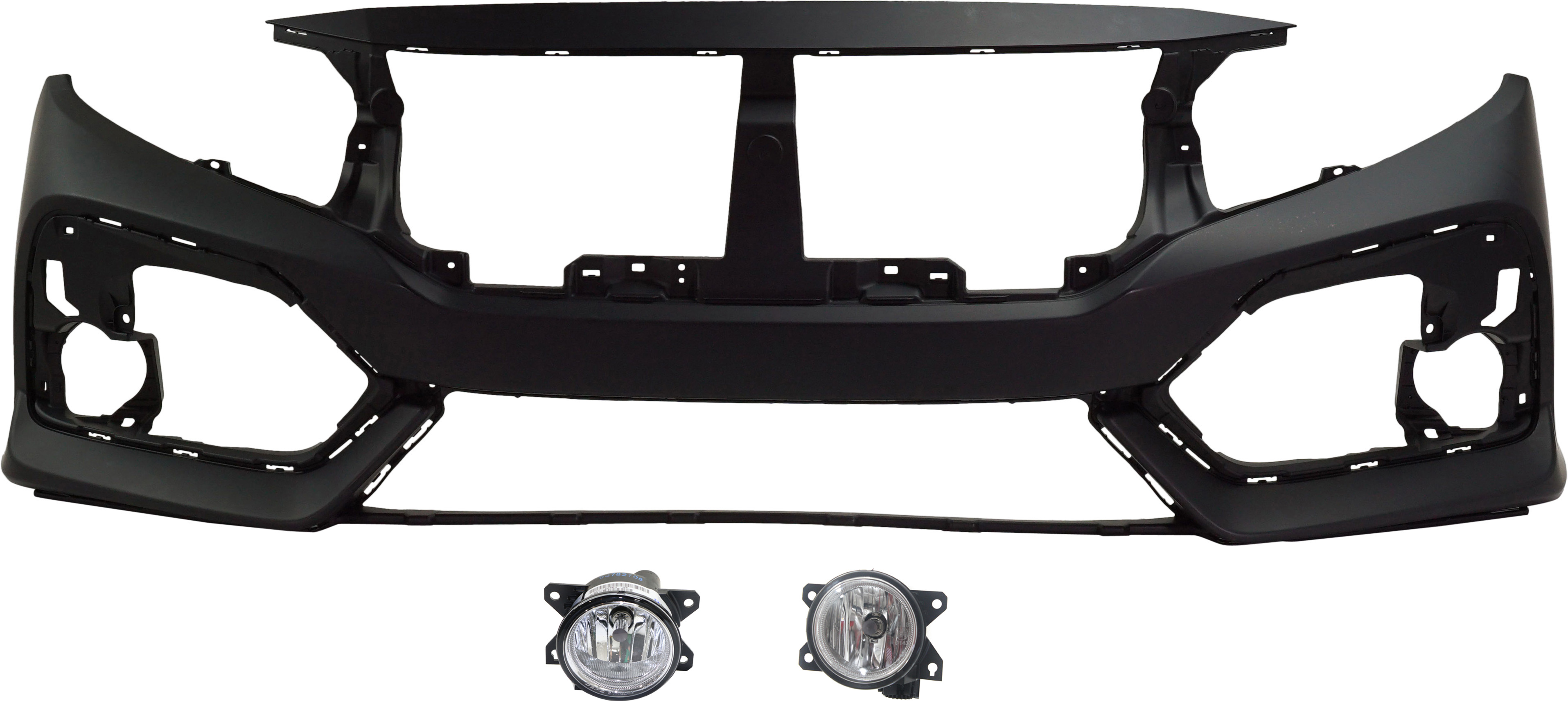 AM CIVIC 17-19 FRONT BUMPER COVER Primed 3 pc Kit with Fog Lights SKU KIT BCFL 0209 Partslink HO1000307 HO2592143 HO2593143 OEM 04711TGGA00ZZ 33950T5RA01-3395