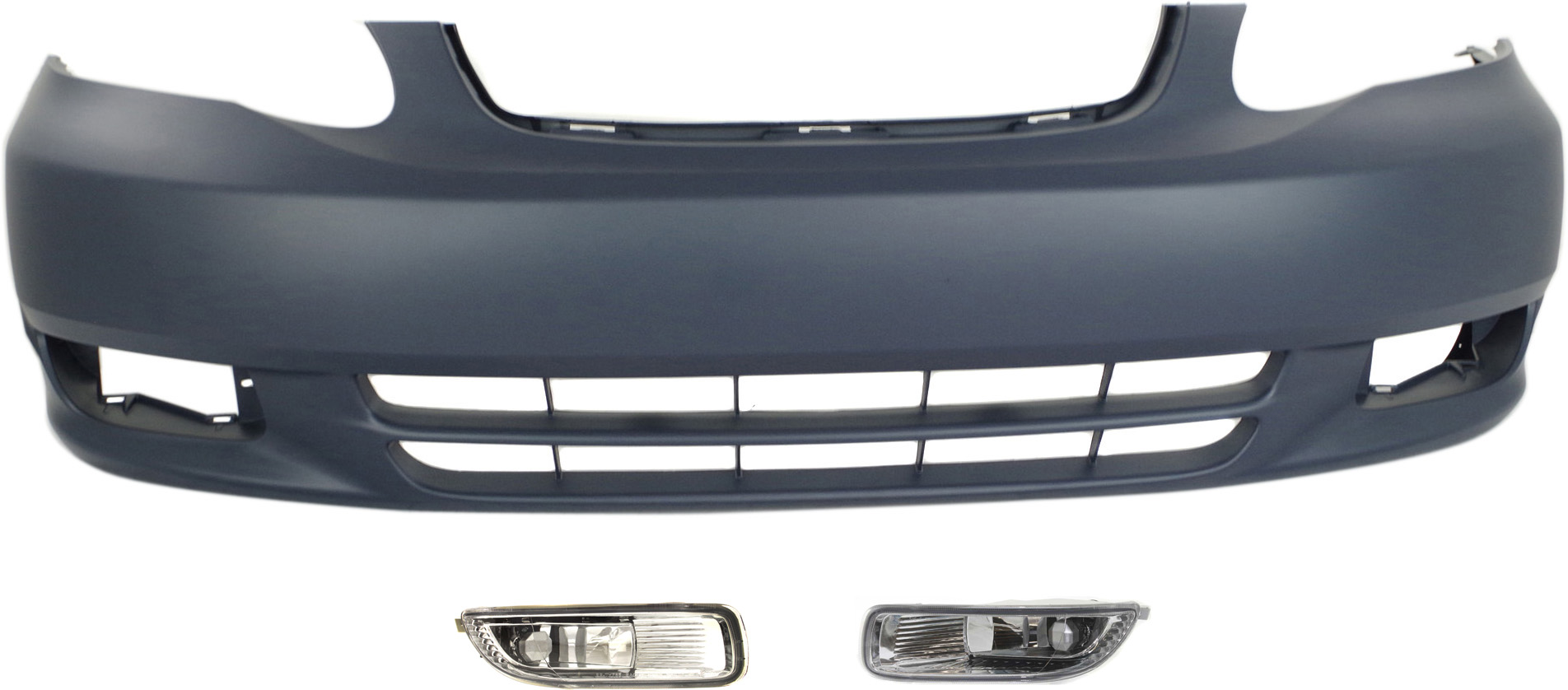 AM COROLLA 03-04 FRONT BUMPER COVER Primed 3 pc Kit CE LE Models with Fog Lights SKU KIT BCFL 0239 Partslink TO1000240 TO2592107 TO2593107 OEM 5211902915-8122002060-81210020