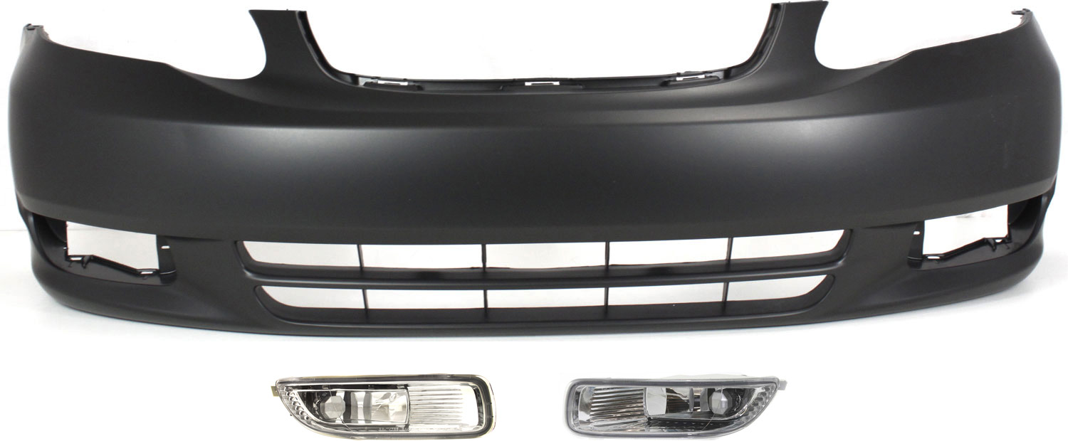 AM COROLLA 03-04 FRONT BUMPER COVER Primed 3 pc Kit CE LE Models with Fog Lights CAPA SKU KIT BCFL 0240 Partslink TO1000240C TO2592107 TO2593107 OEM 5211902915-8121002060-81220020