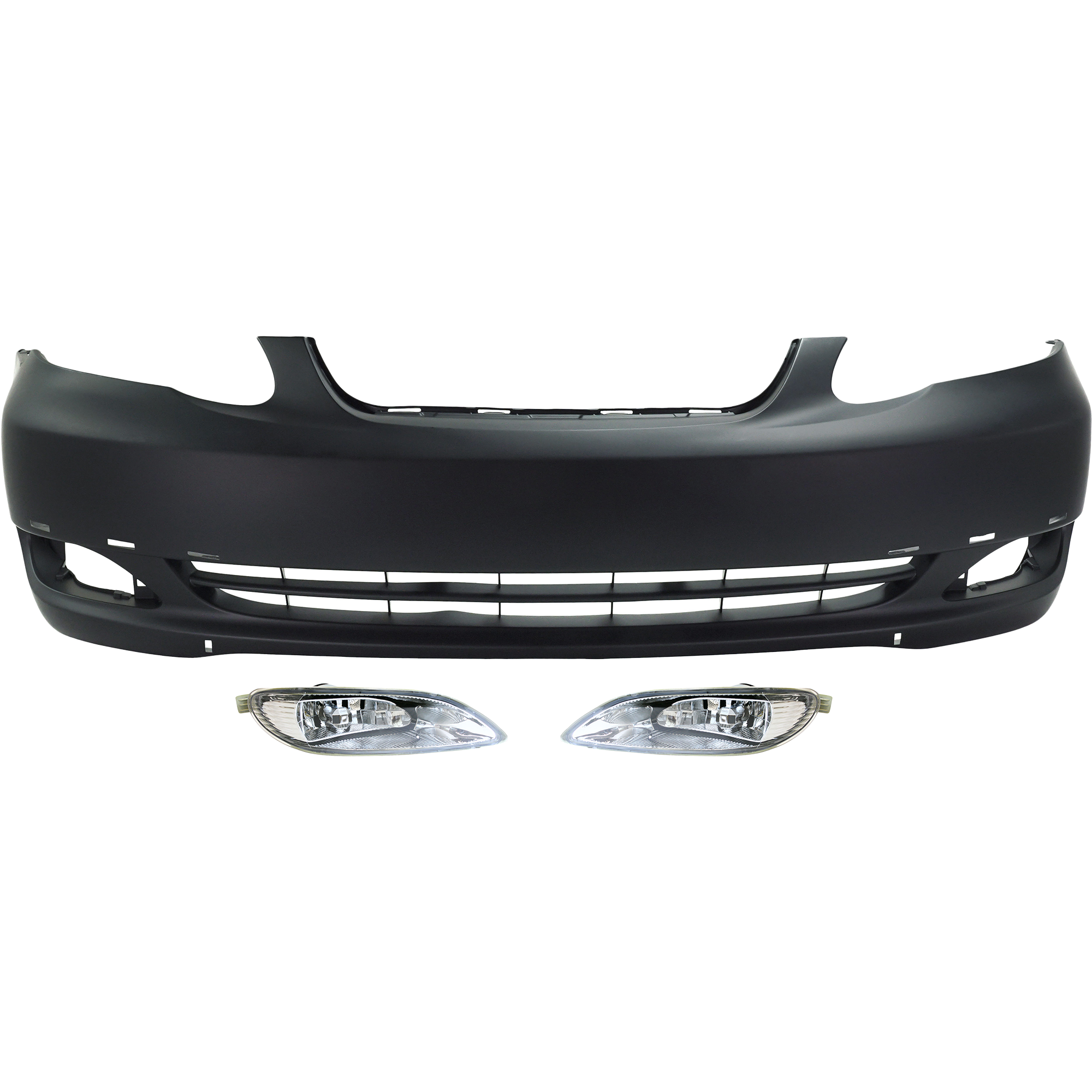 AM COROLLA 05-08 FRONT BUMPER COVER Primed 3 pc Kit with Fog Lights SKU KIT BCFL 0241 Partslink TO1000298 TO2592106 TO2593106 OEM 5211902947-521190Z939-81220AA0