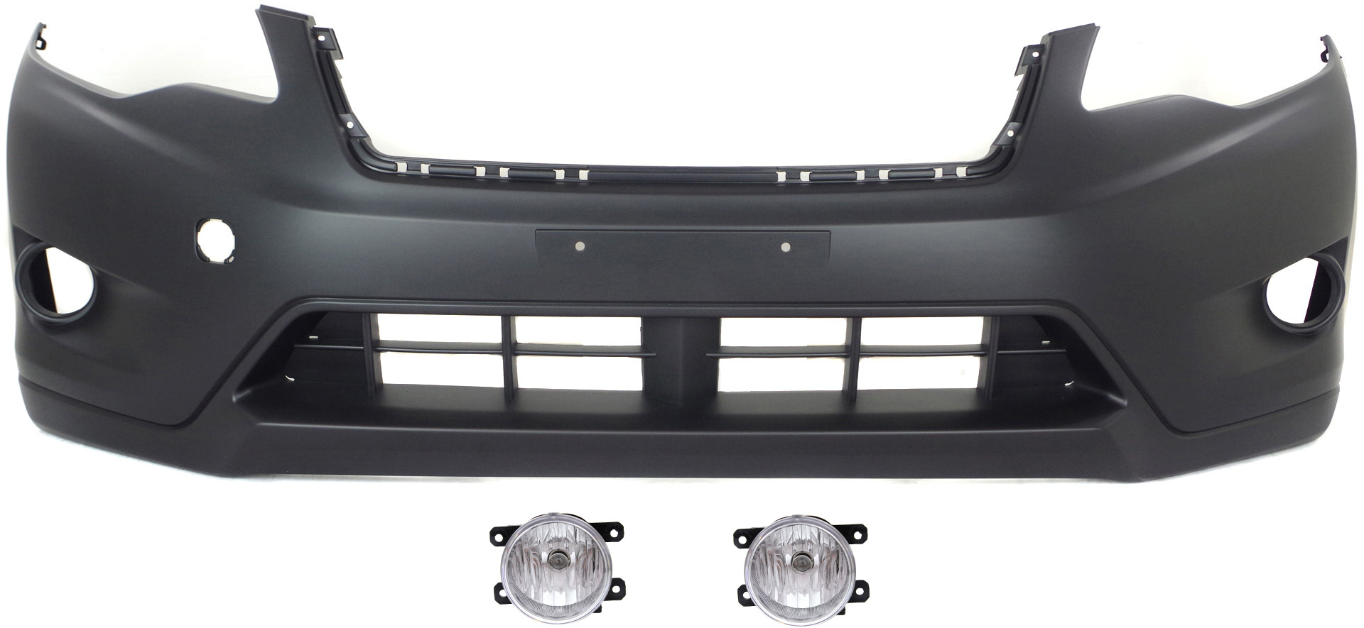 AM XV CROSSTREK 13-15 FRONT BUMPER COVER Primed 3 pc Kit with Fog Lights SKU KIT BCFL 0251 Partslink SU1000172 SU2592121 OEM 57704FJ011-84501FJ000