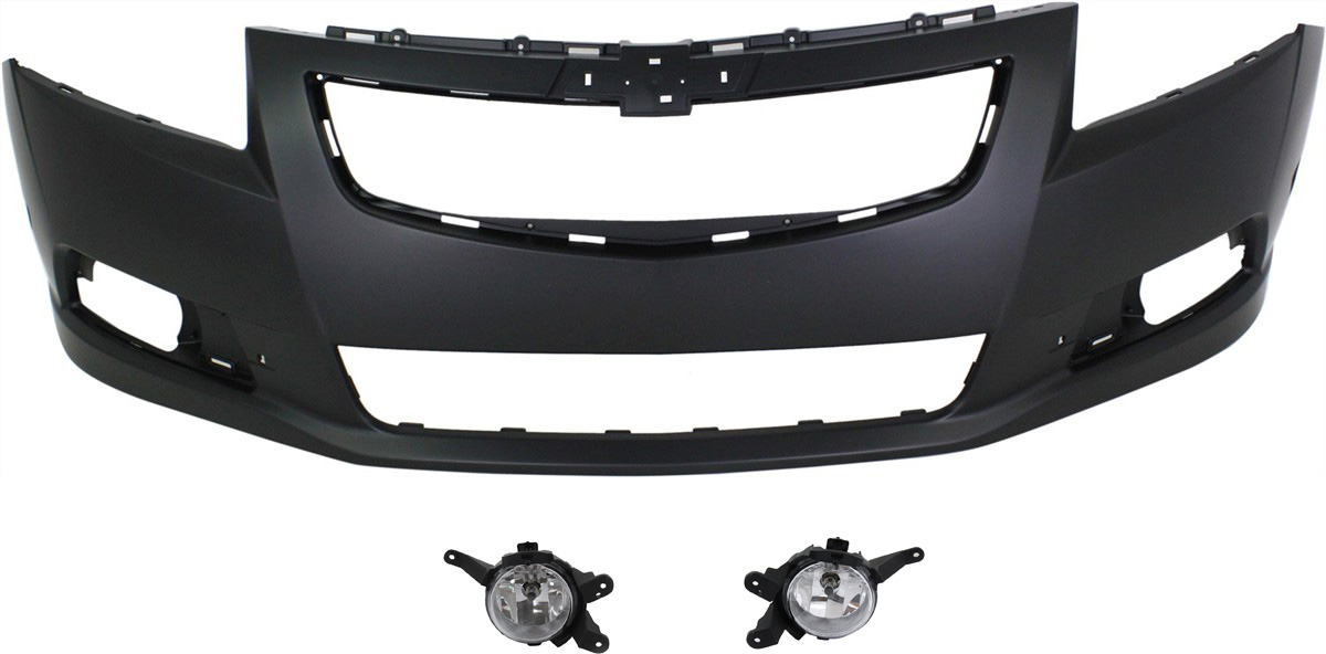 AM CRUZE 11-14 FRONT BUMPER COVER Primed 3 pc Kit with Fog Lights SKU KIT BCFL 0256 Partslink GM1000925 GM2592300 GM2593300 OEM 95217521-95169824-95169825
