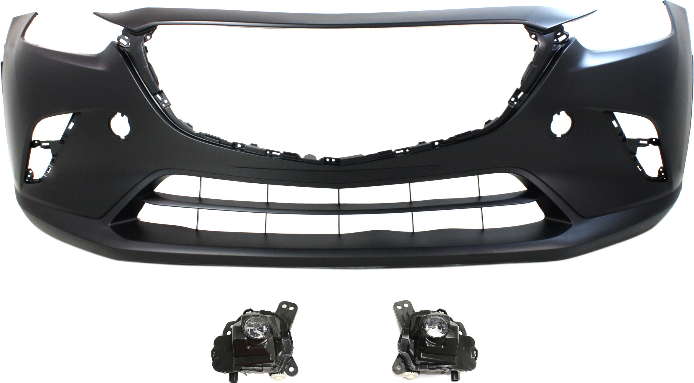 AM CX 3-16-17 FRONT BUMPER COVER Primed 3 pc Kit with Fog Lights SKU KIT BCFL 0278 Partslink MA1000242 MA2592127 MA2593127 OEM DK8A50031DBB DF8G50031DBB GHP9