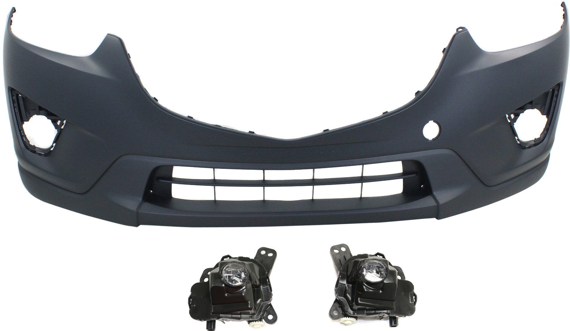 AM CX 5-13-16 FRONT BUMPER COVER 3 pc Kit with Fog Lights SKU KIT BCFL 0279 Partslink MA1000236 MA2592127 MA2593127 OEM KD45500319U GHP951690A GHP9516