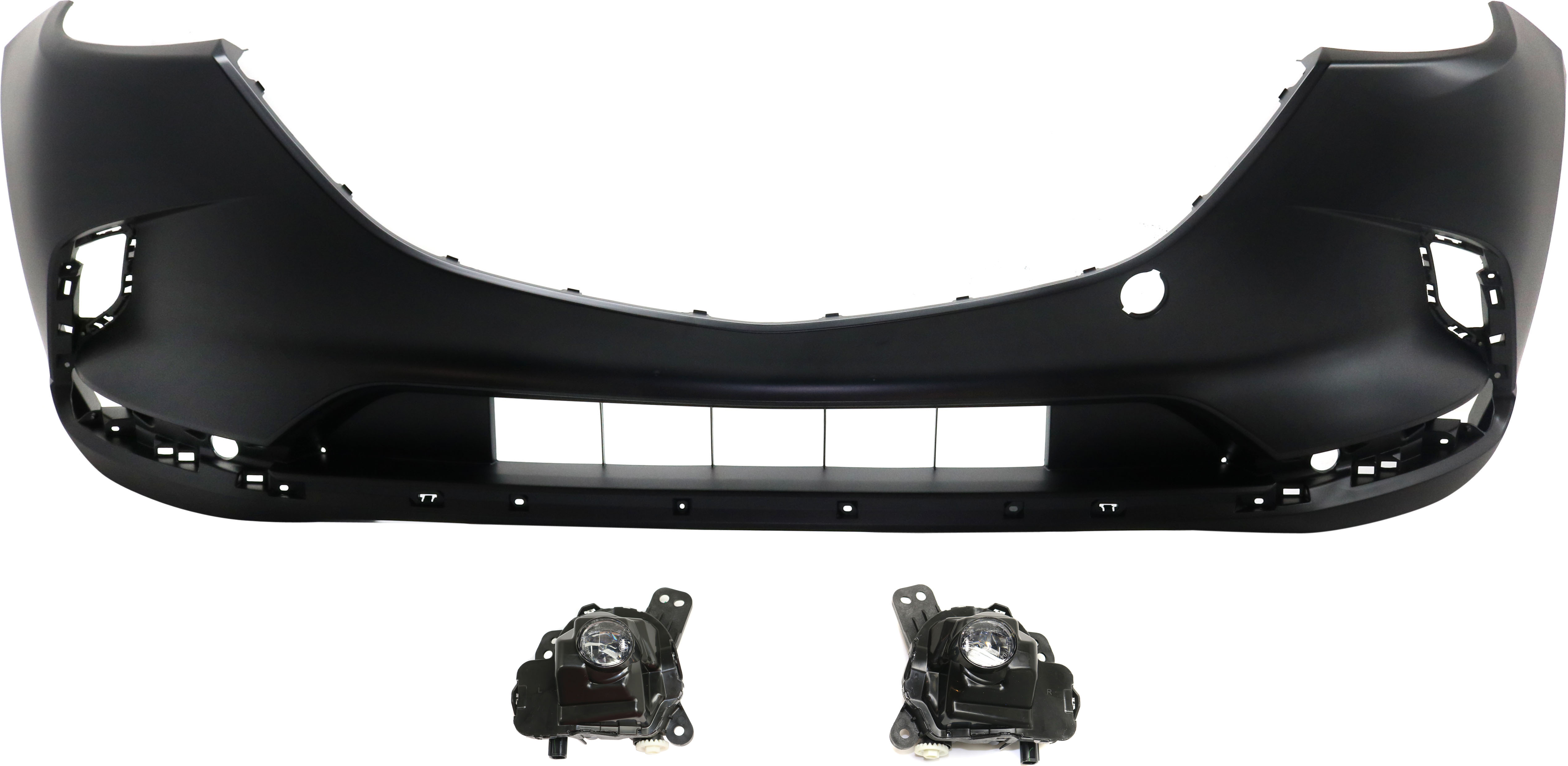 AM CX 9-16-23 FRONT BUMPER COVER 3 pc Kit Primed with Fog Lights SKU KIT BCFL 0283 Partslink MA1000244 MA2592127 MA2593127 OEM TK4850031JBB GHP951690A GHP951