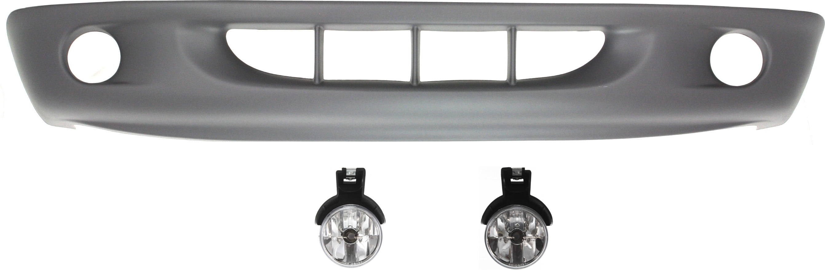 AM DAKOTA 97-00 FRONT BUMPER COVER 3 pc Kit with Fog Lights SKU KIT BCFL 0286 Partslink CH1000240 CH2592104 CH2593104 OEM 55076531AB 55076793-55076792