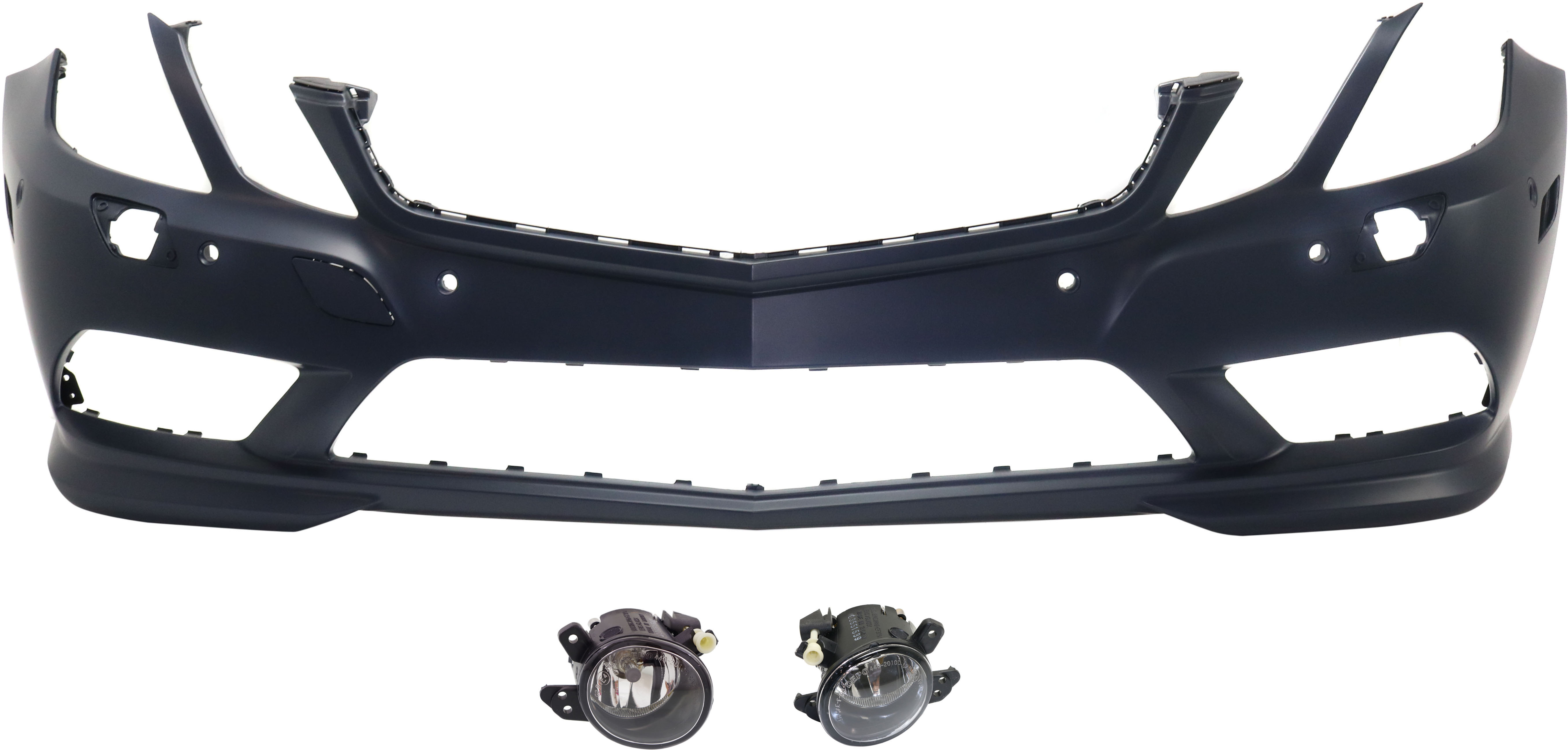 AM E350-10-13 FRONT BUMPER COVER 3 pc Kit with Fog Lights SKU KIT BCFL 0305 Partslink MB1000521 MB2592114 MB2593114 OEM 20788008479999-2518200756-2518