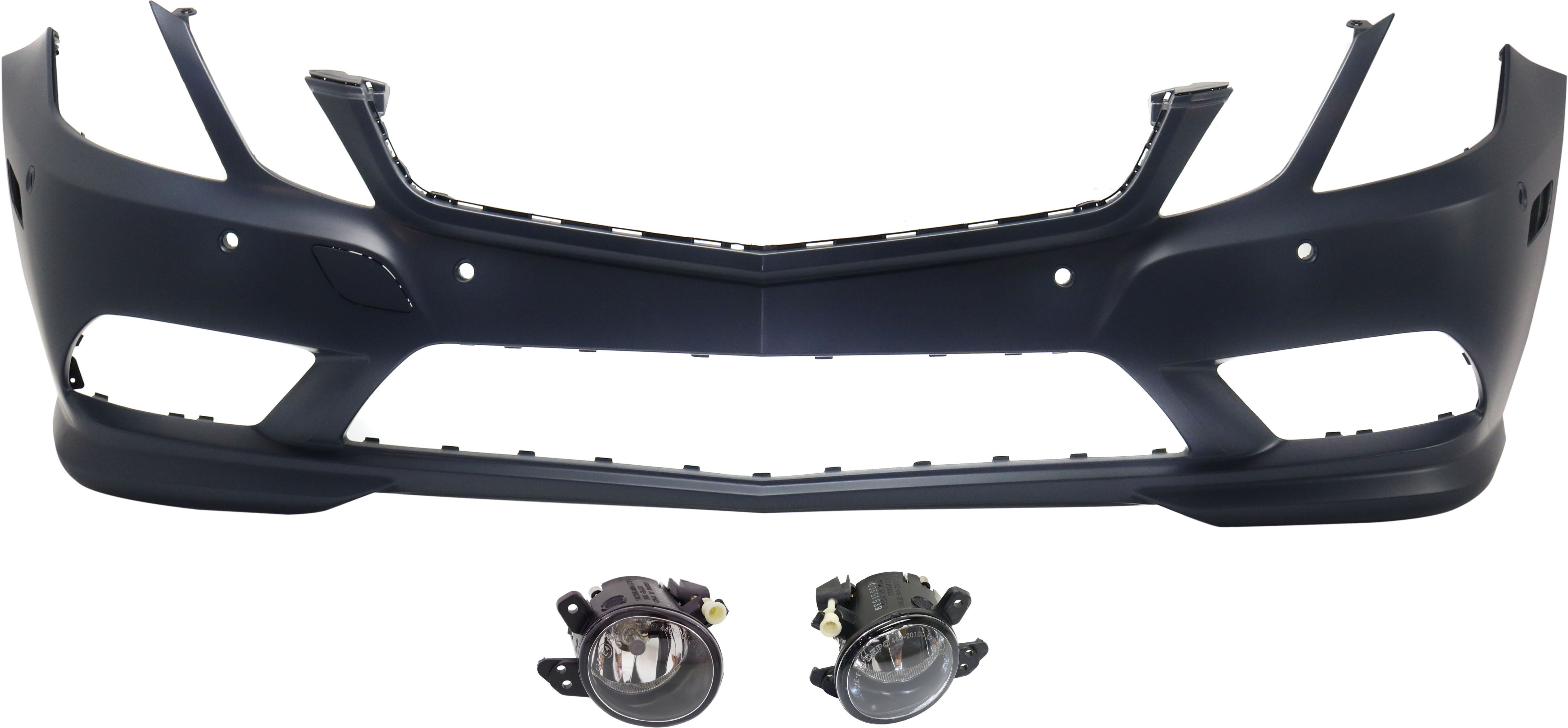 AM E350-10-13 FRONT BUMPER COVER 3 pc kit with Fog Lights SKU KIT BCFL 0307 Partslink MB1000519 MB2592114 MB2593114 OEM 2-078-800-647-999-920-000-000-000-000