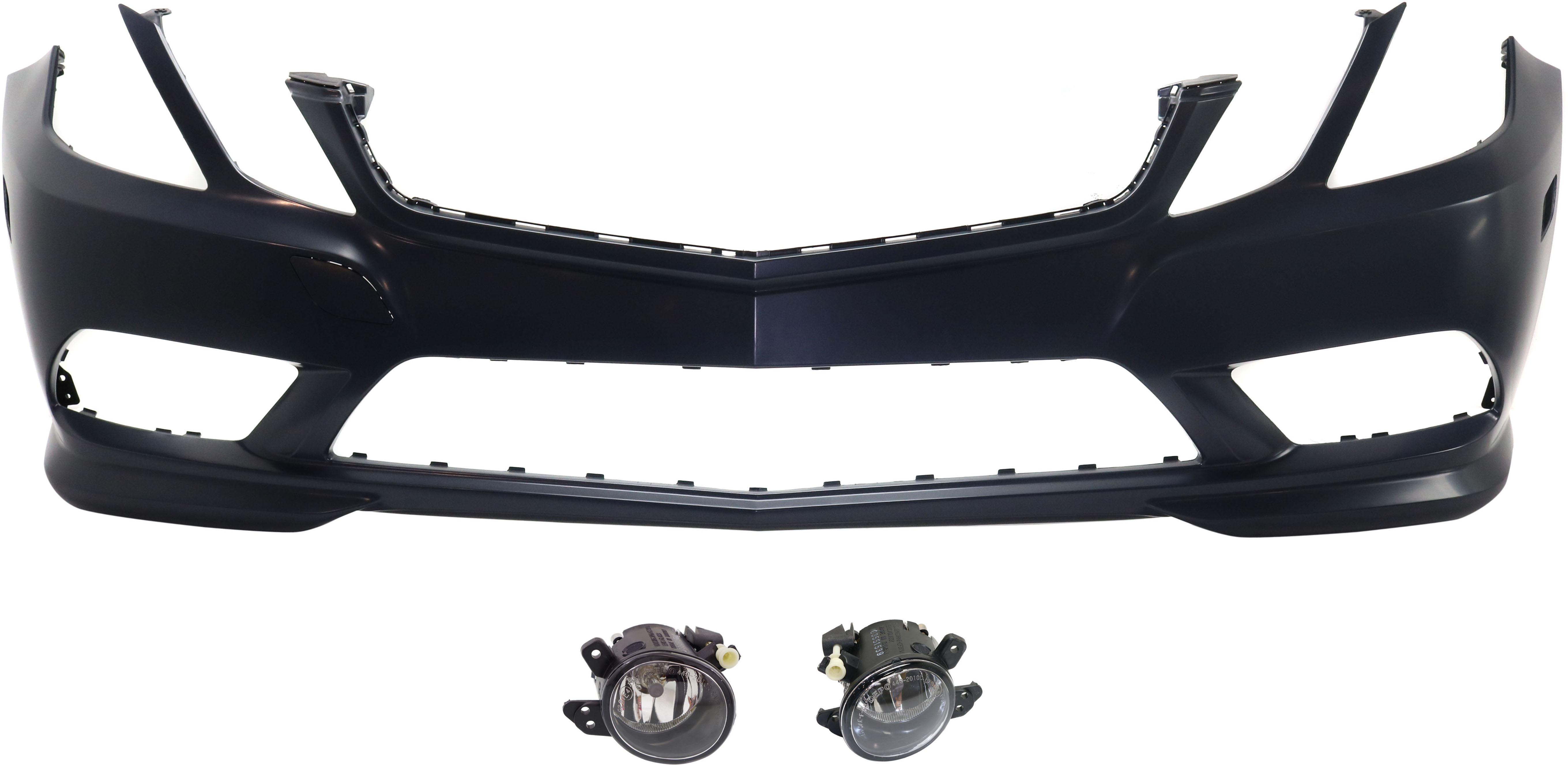 AM E350-10-13 FRONT BUMPER COVER 3 pc Kit with Fog Lights SKU KIT BCFL 0308 Partslink MB1000518 MB2592114 MB2593114 OEM 20788005479999-2518200756-2518
