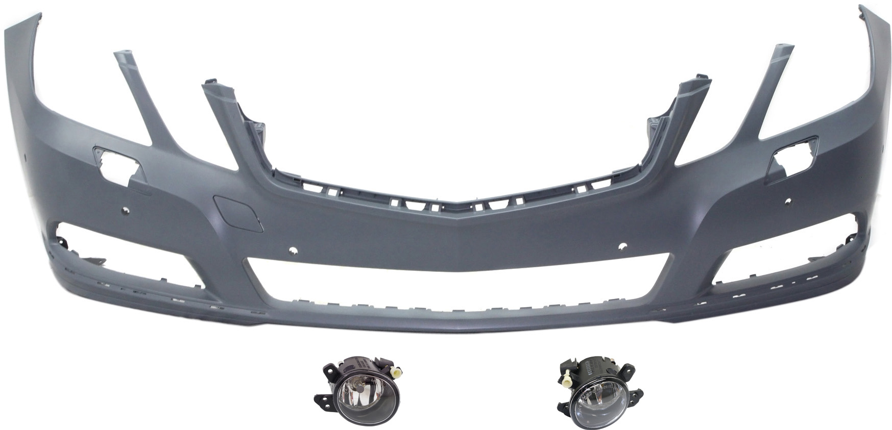 AM E350 E550-10-13 FRONT BUMPER COVER 3 pc Kit with Fog Lights SKU KIT BCFL 0323 Partslink MB1000312 MB2592114 MB2593114 OEM 21288011409999-2518200756-2518