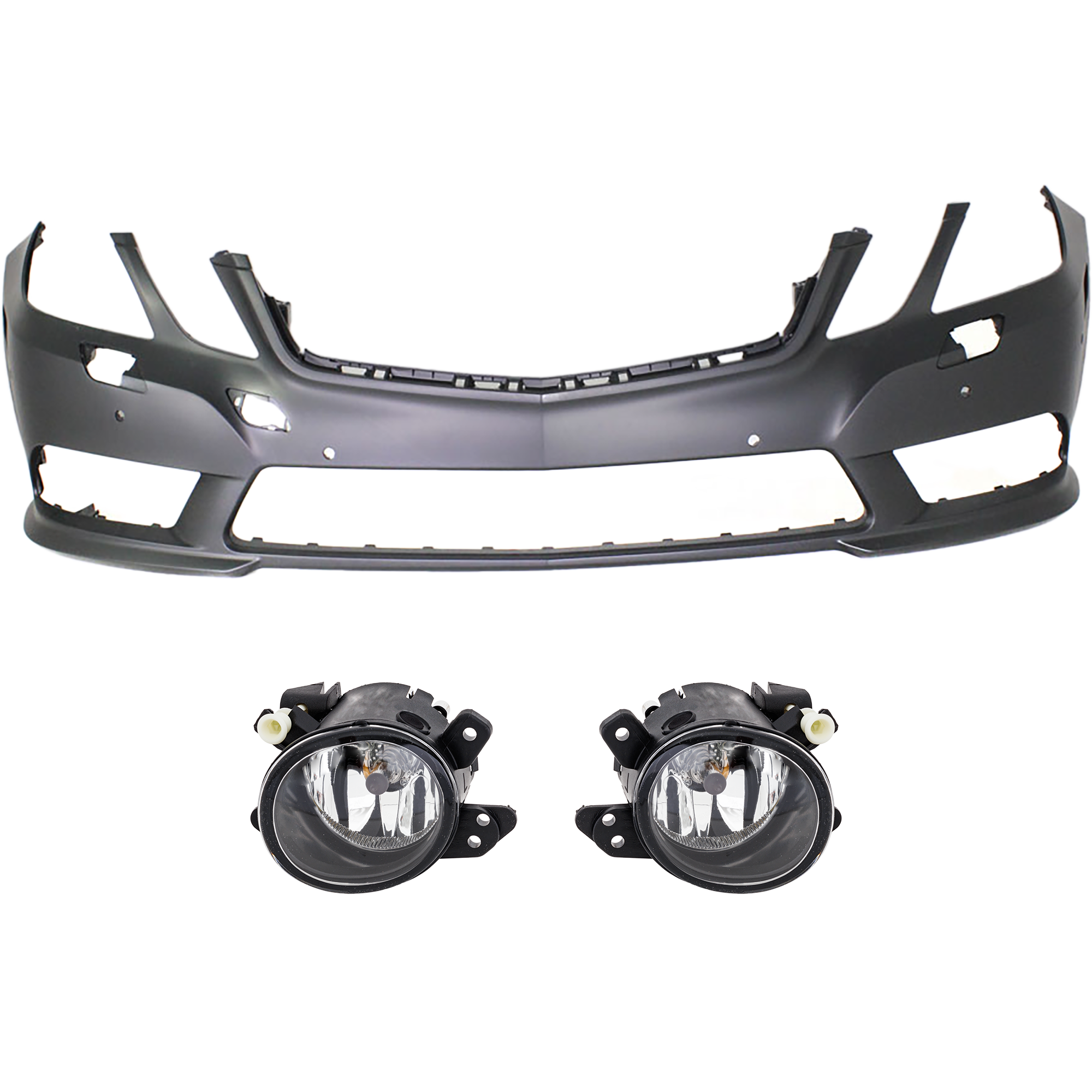 AM E350 E550-10-13 FRONT BUMPER COVER Primed 3 pc Kit w Fog Lights CAPA SKU KIT BCFL 0324 Partslink MB1000301C MB2592114 MB2593114 OEM 21288027409999-2518200756-2518