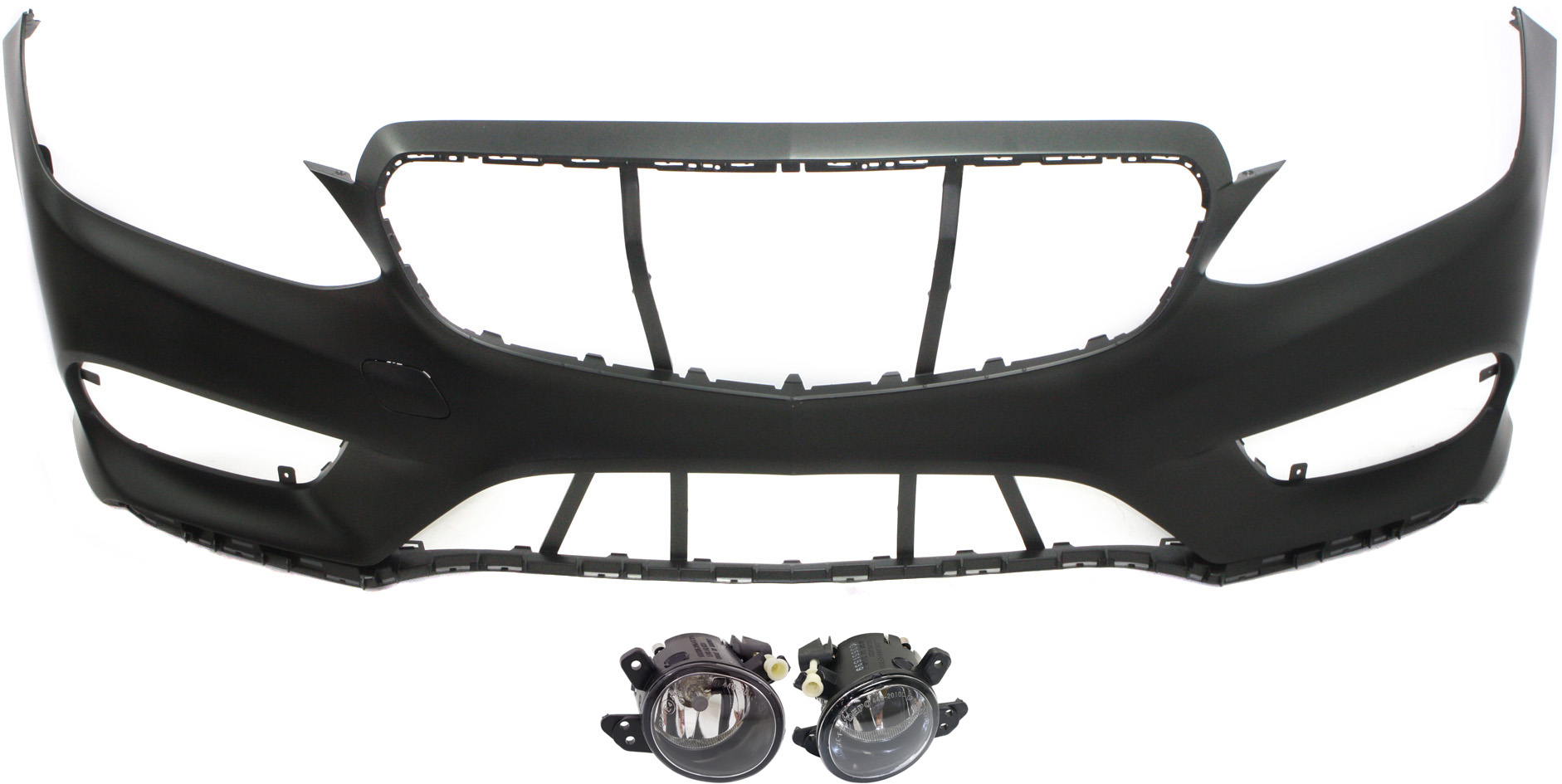 AM E CLASS 14-16 FRONT BUMPER COVER 3 pc kit with Fog Lights SKU KIT BCFL 0331 Partslink MB1000410 MB2592114 MB2593114 OEM 21288526389999-2518200756-2518