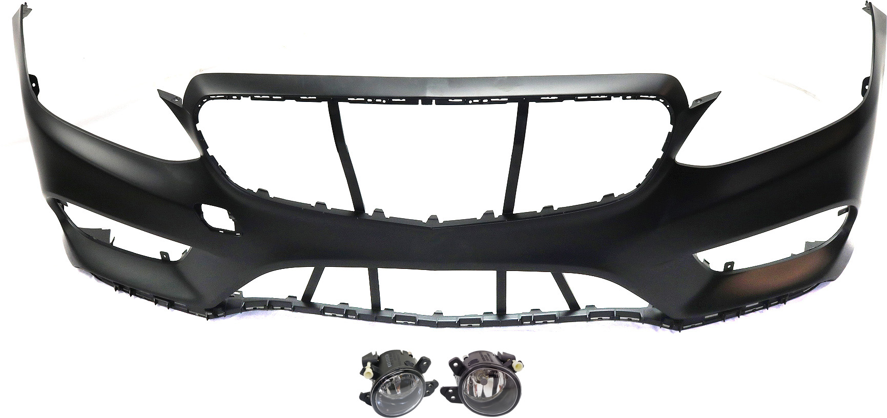 AM E CLASS 14-16 FRONT BUMPER COVER 3 pc kit with Fog Lights CAPA SKU KIT BCFL 0332 Partslink MB1000410C MB2592114 MB2593114 OEM 21288526389999-2518200756-2518