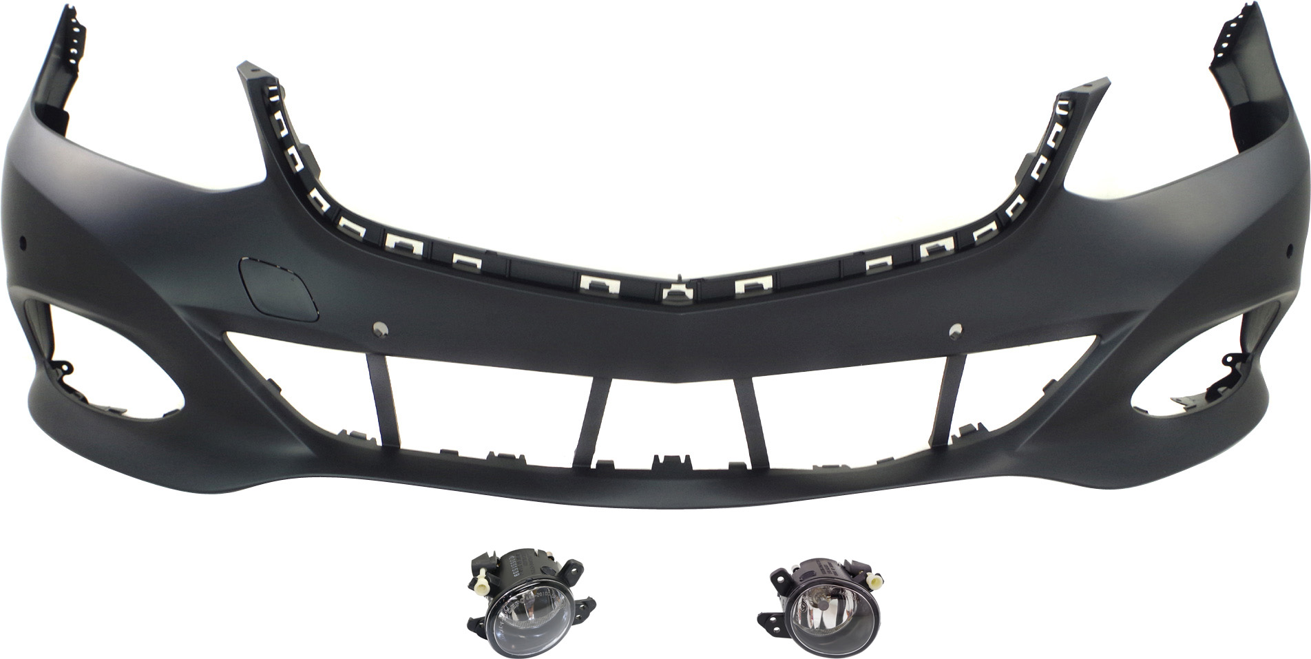AM E CLASS 14-16 FRONT BUMPER COVER 3 pc kit with Fog Lights SKU KIT BCFL 0333 Partslink MB1000428 MB2592114 MB2593114 OEM 21288025479999-2518200756-2518