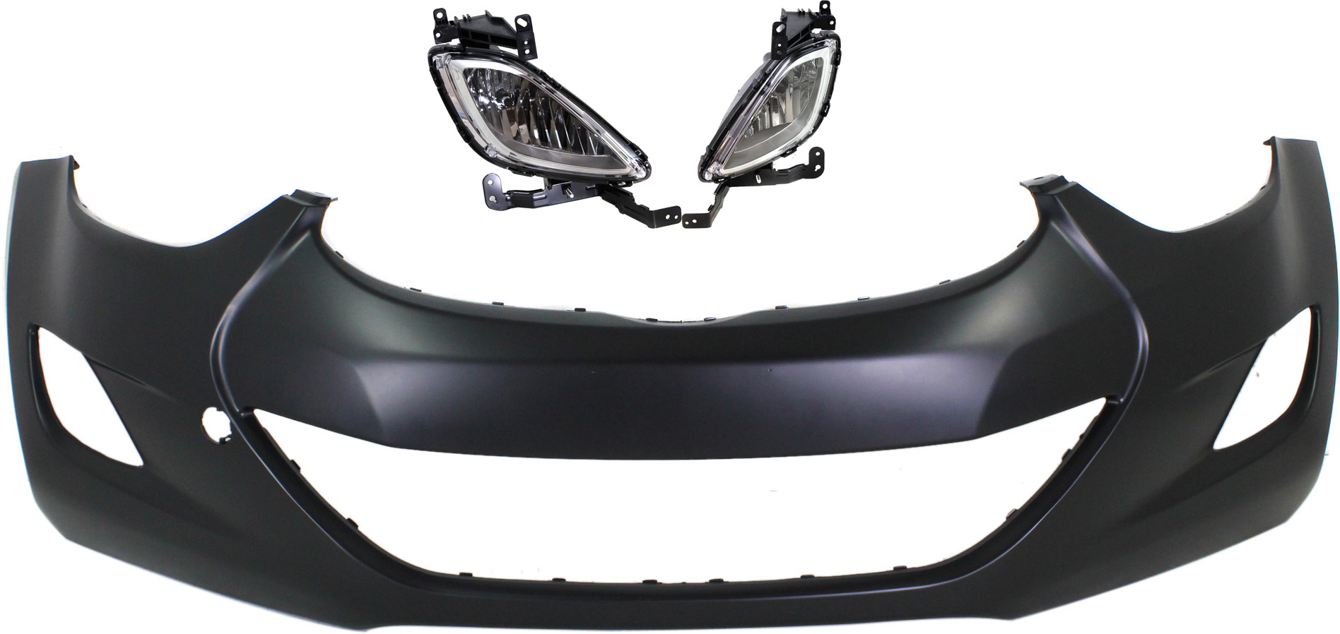 AM ELANTRA 11-13 FRONT BUMPER COVER Primed 3 pc kit with Fog Lights CAPA SKU KIT BCFL 0343 Partslink HY1000185C HY2592138 HY2593138 OEM 865113Y000-922013X000-922023X0