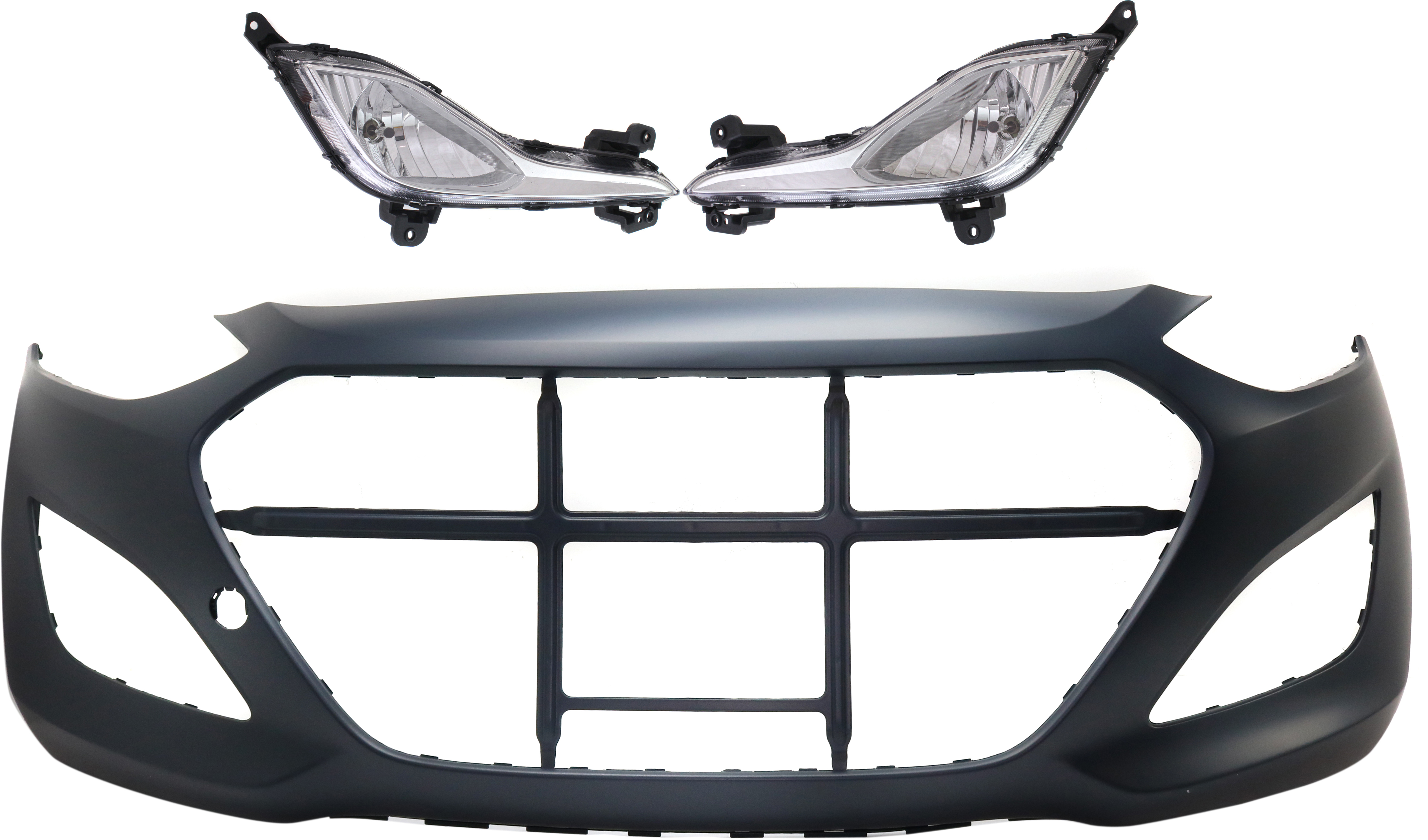 AM ELANTRA GT 13-17 FRONT BUMPER COVER 3 pc kit with Fog Lights CAPA SKU KIT BCFL 0345 Partslink HY1000196C HY2592142 HY2593142 OEM 86511A5000-92201A5010-92202A50