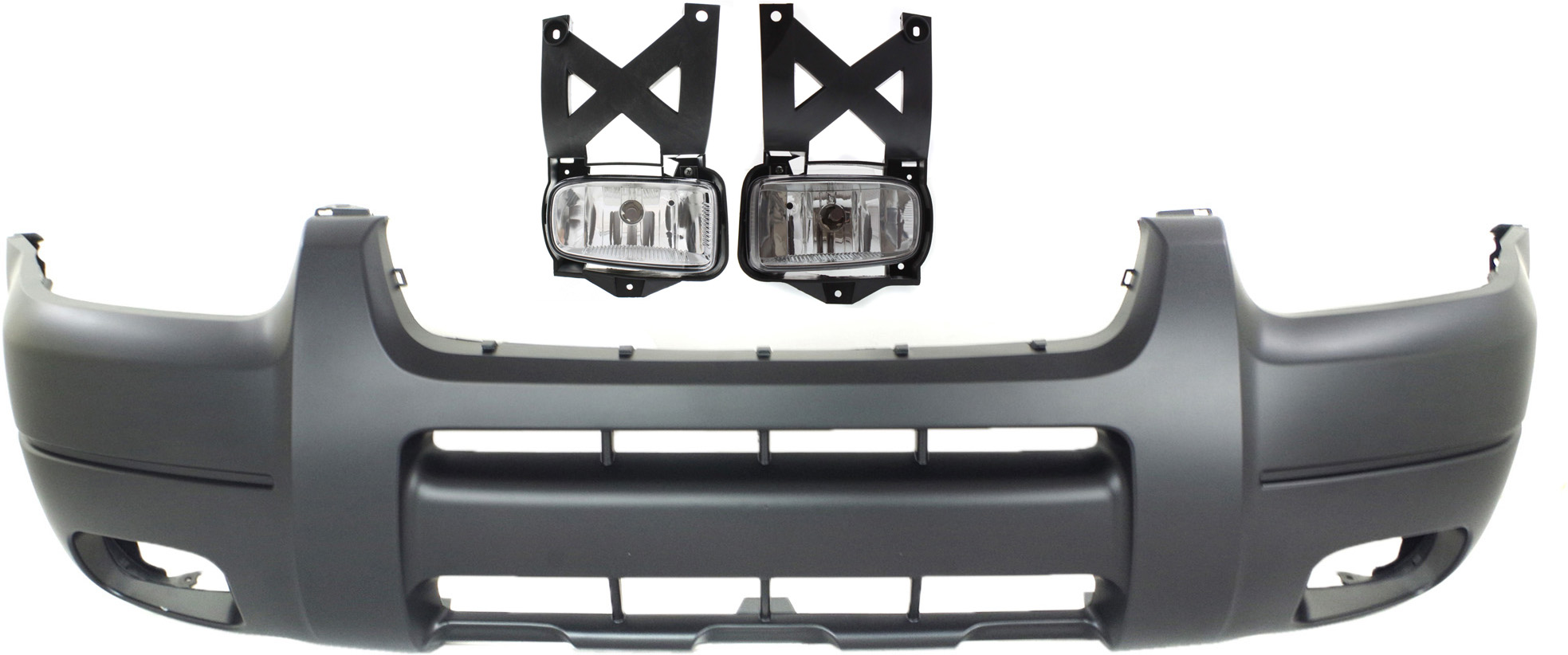 AM ESCAPE 02-04 FRONT BUMPER COVER Primed 3 pc kit with Fog Lights SKU KIT BCFL 0360 Partslink FO1000545 FO2592190 FO2593190 OEM 2L8Z17D957AAPTM YL8Z15200AB YL