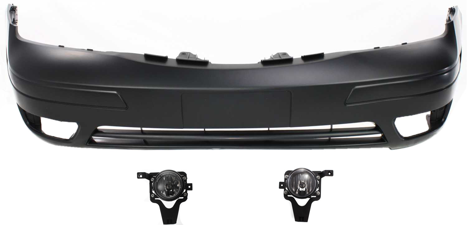 AM FOCUS 05-07 FRONT BUMPER COVER 3 pc Kit Primed With Fog Light Holes with Fog Lights CAPA SKU KIT BCFL 0418 Partslink FO1000572C FO2592218 FO2593218 OEM 4S4Z15200AA 4S4Z15200AB 6S4Z17