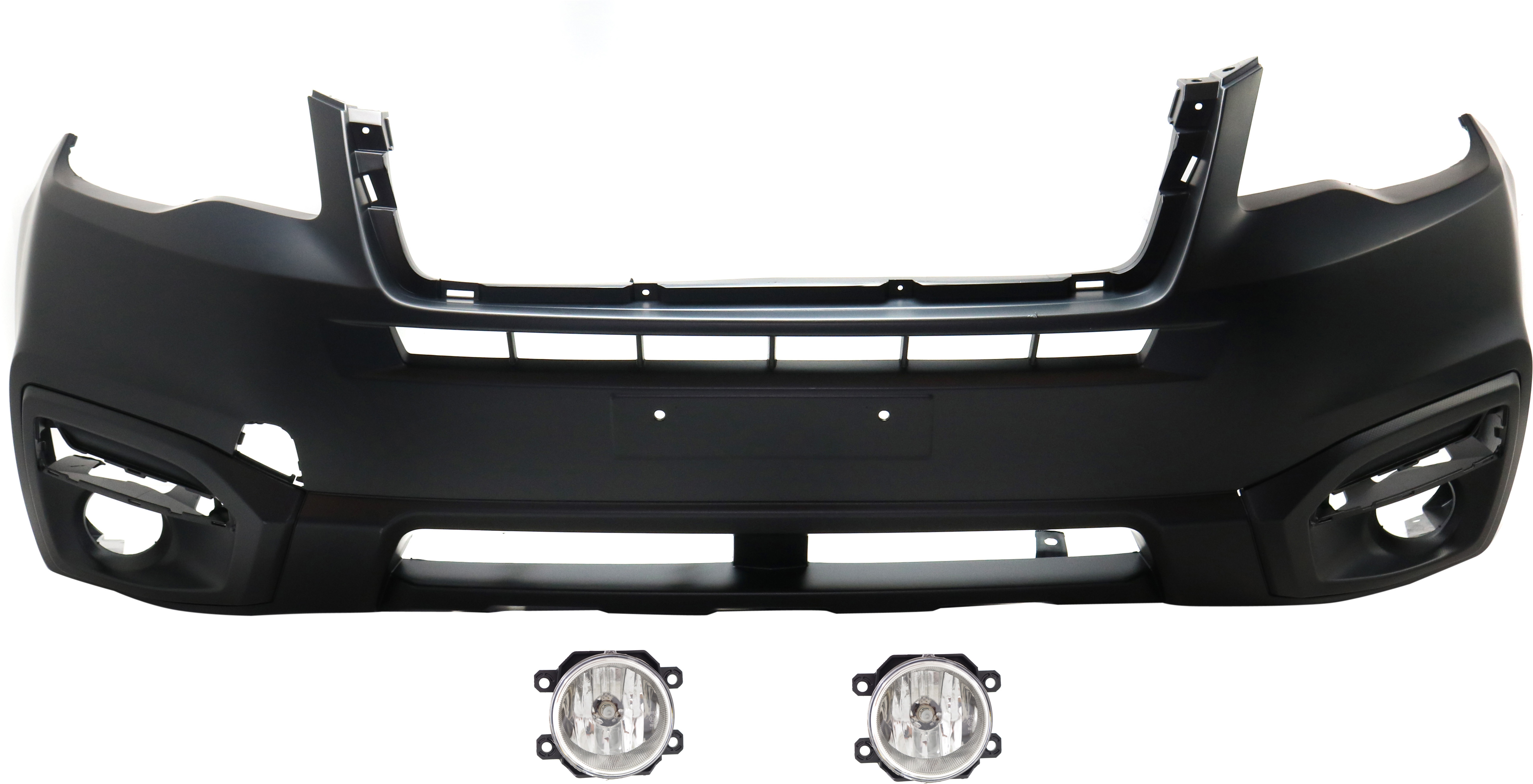 AM FORESTER 17-18 FRONT BUMPER COVER 3 pc Kit Primed w o Driver Assist System with Fog Lights SKU KIT BCFL 0432 Partslink SU1000181 SU2592122C OEM 57704SG030-84501AJ060