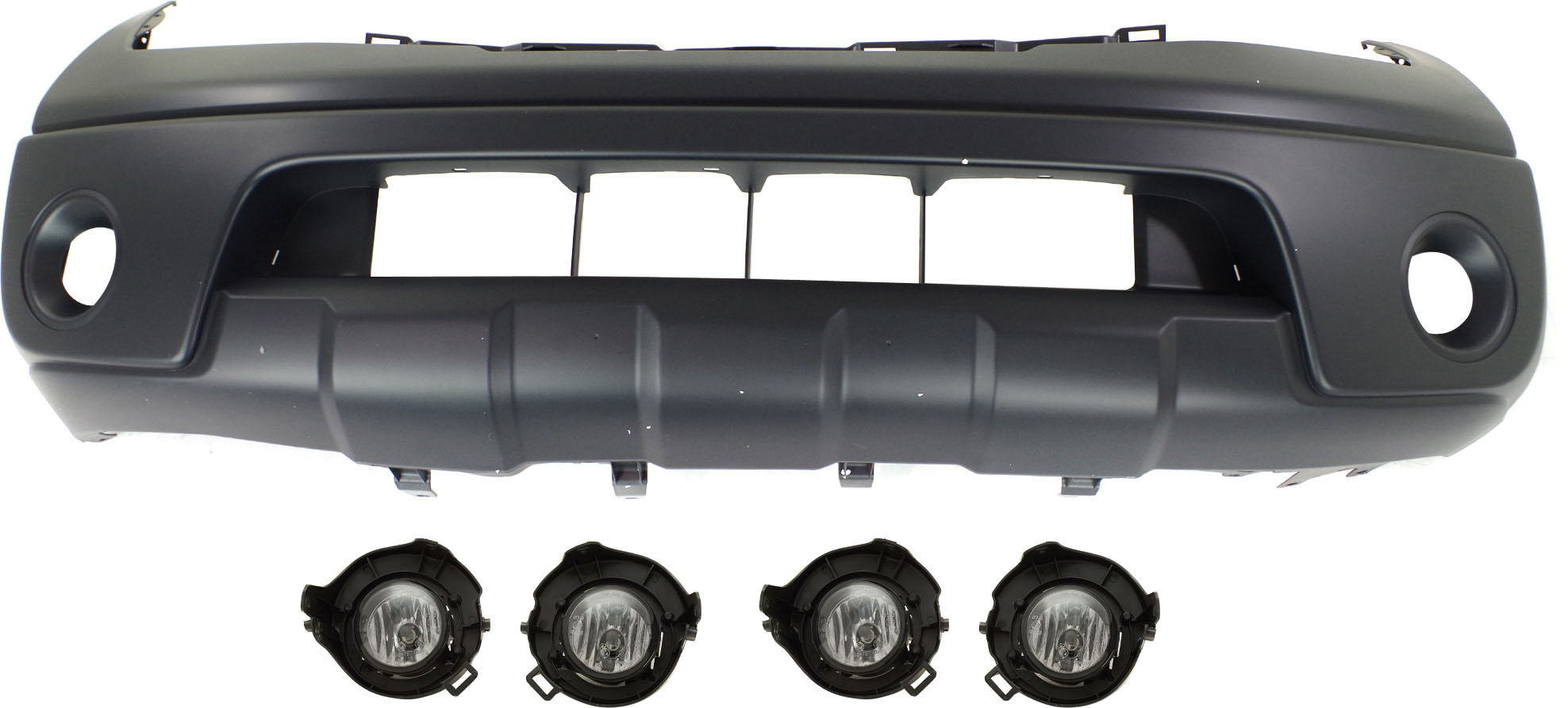 AM FRONTIER 05-08 FRONT BUMPER COVER Primed 3 pc kit with Fog Lights SKU KIT BCFL 0435 Partslink NI1000225 NI2593120 NI2592120 OEM 62022EA640-26150EA525-26155EA5