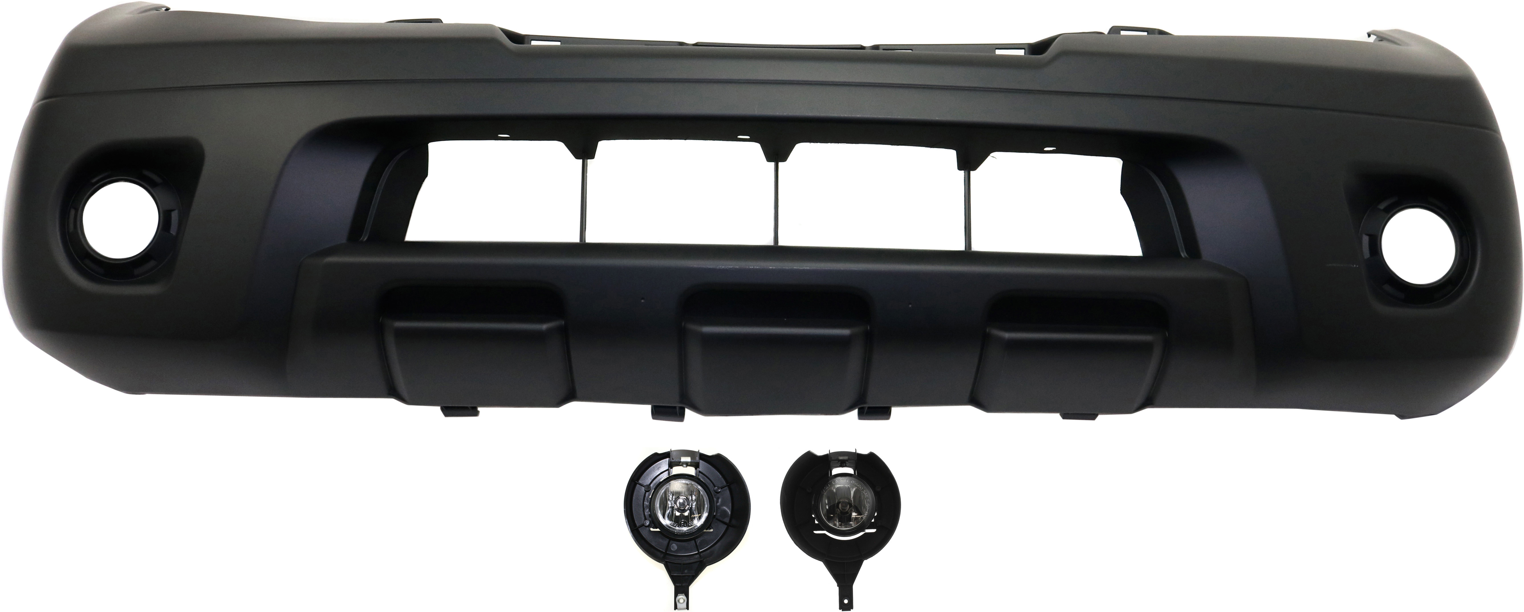 AM FRONTIER 09-21 FRONT BUMPER COVER Primed Top Textured Bottom 3 pc Kit with Fog Lights SKU KIT BCFL 0436 Partslink NI1000263 NI2592121 NI2593121 OEM 62022ZL00B 26155EA825-26150EA8
