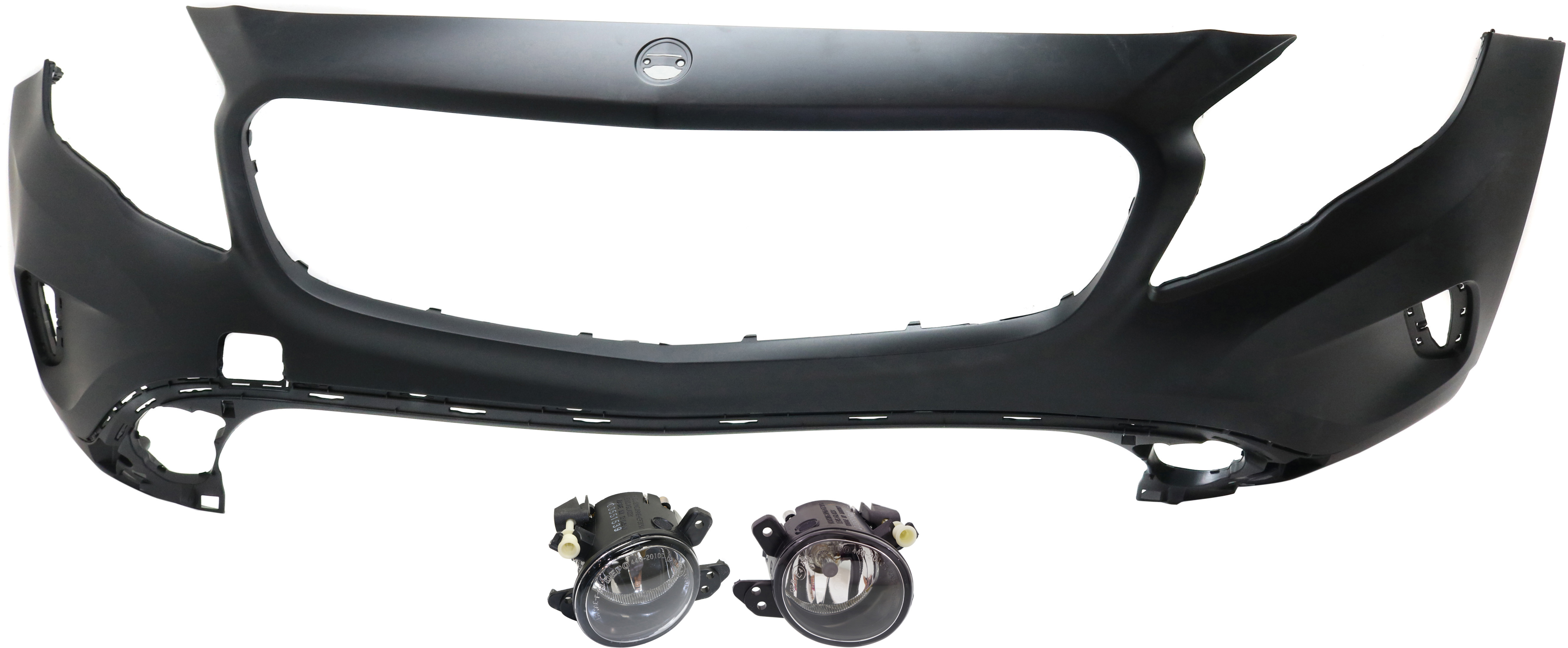 AM GLA250-15-17 FRONT BUMPER COVER Primed 3 pc kit with Fog Lights CAPA SKU KIT BCFL 0448 Partslink MB1000458C MB2592114 MB2593114 OEM 1-568-800-440-999-920-000-000-000-000
