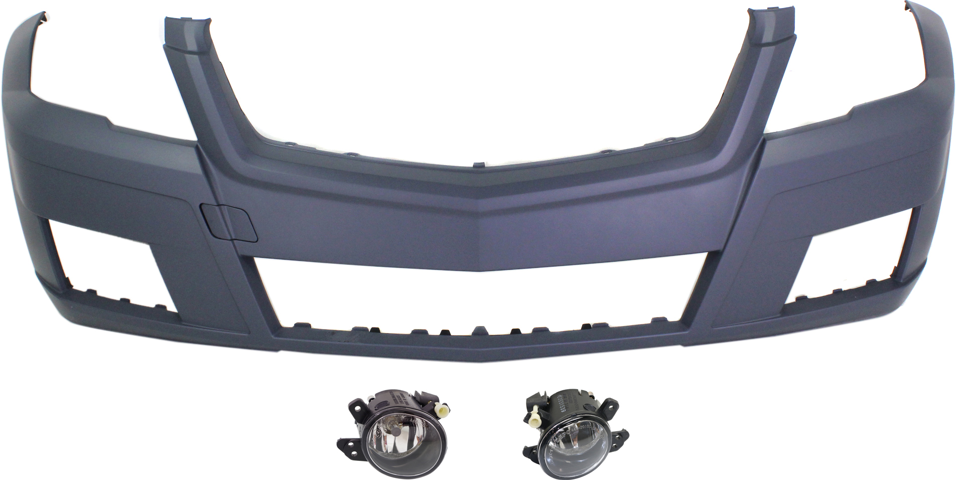 AM GLK350-10-12 FRONT BUMPER COVER Primed 3 pc kit with Fog Lights SKU KIT BCFL 0458 Partslink MB1000331 MB2592114 MB2593114 OEM 2048851425-2518200756-25182008