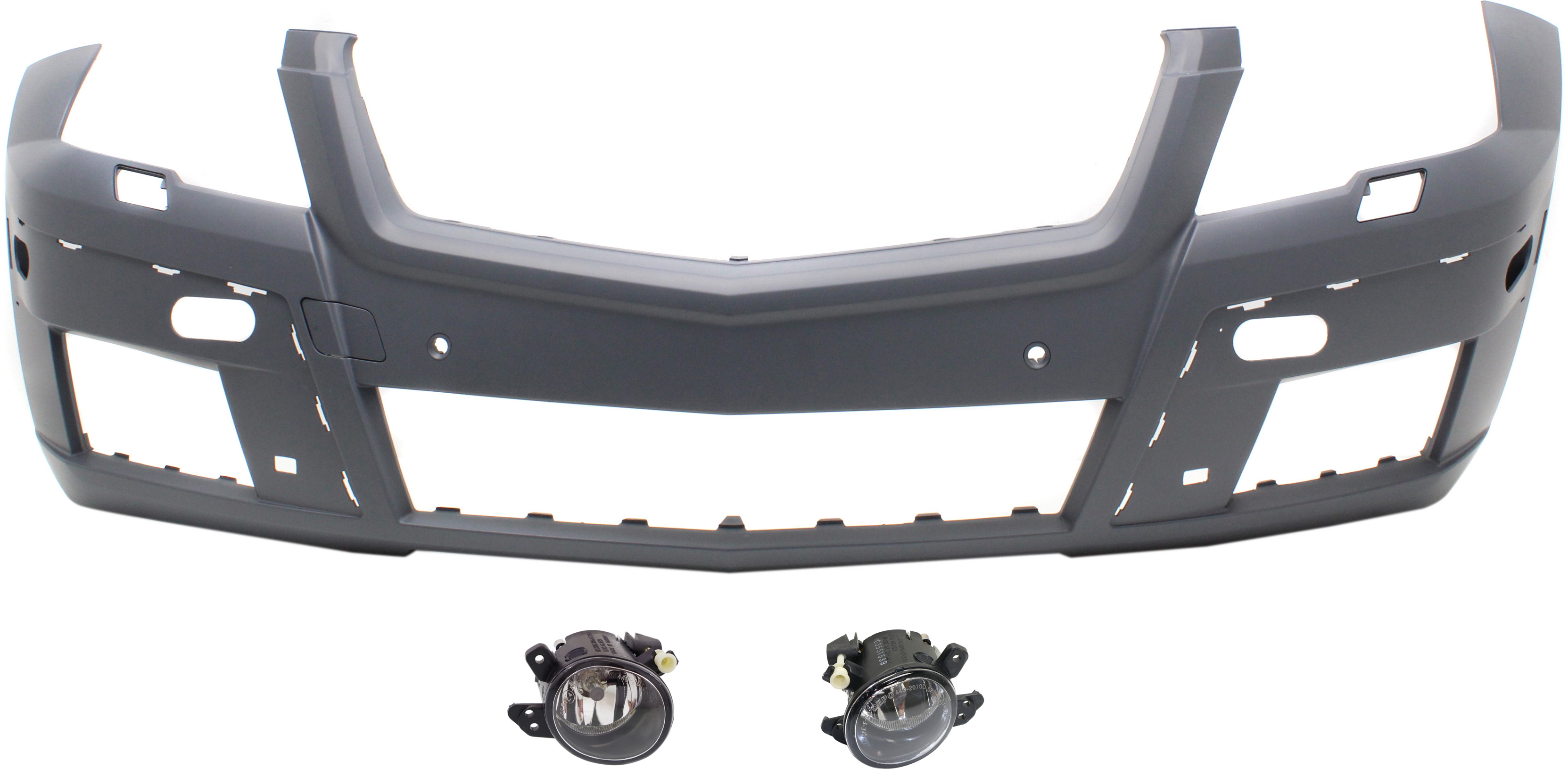 AM GLK350-10-12 FRONT BUMPER COVER Primed 3 pc kit with Fog Lights SKU KIT BCFL 0460 Partslink MB1000324 MB2592114 MB2593114 OEM 2-048-804-840-251-820-000-000-000-000