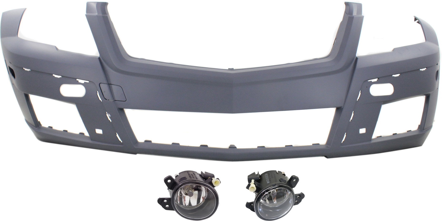 AM GLK350-10-12 FRONT BUMPER COVER Primed 3 pc kit with Fog Lights SKU KIT BCFL 0462 Partslink MB1000377 MB2592114 MB2593114 OEM 20488519259999-2518200756-2518