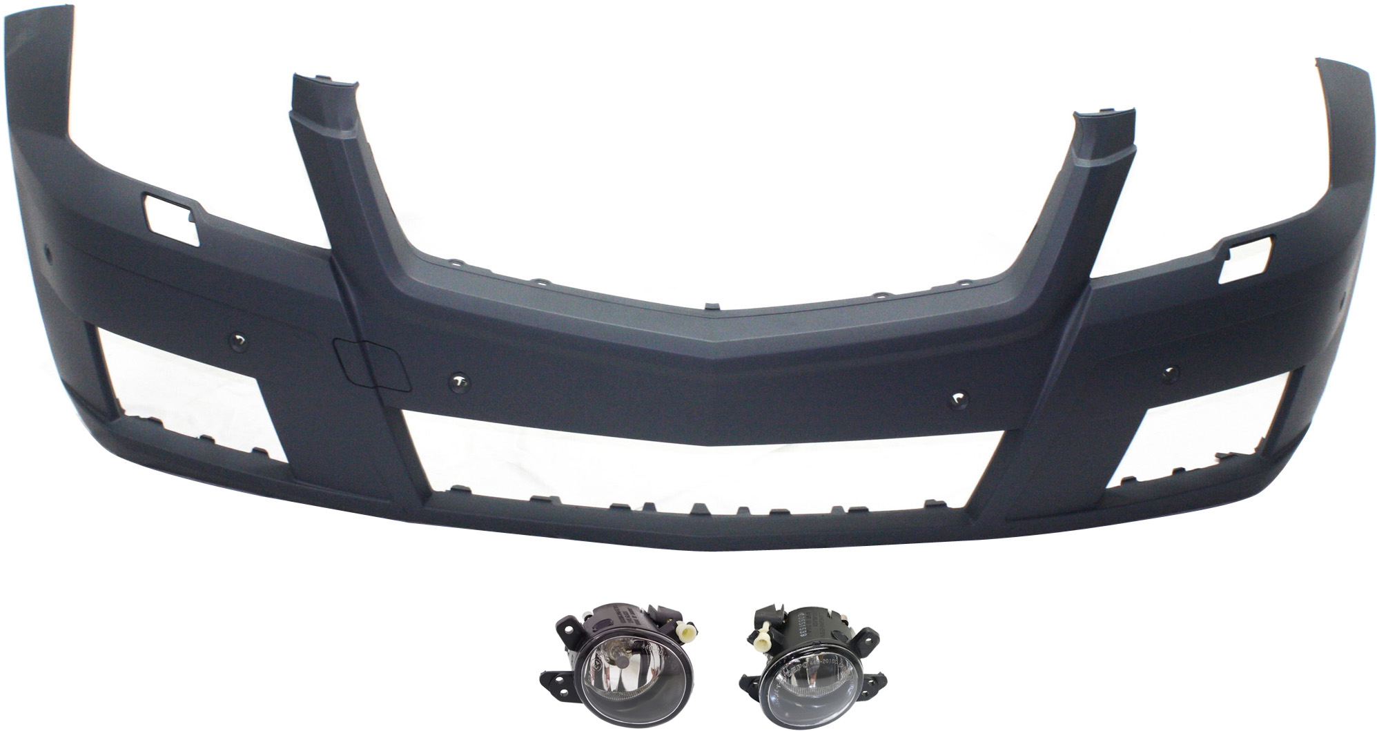 AM GLK350-10-12 FRONT BUMPER COVER Primed 3 pc kit with Fog Lights SKU KIT BCFL 0468 Partslink MB1000364 MB2592114 MB2593114 OEM 2048804540-2518200756-25182008