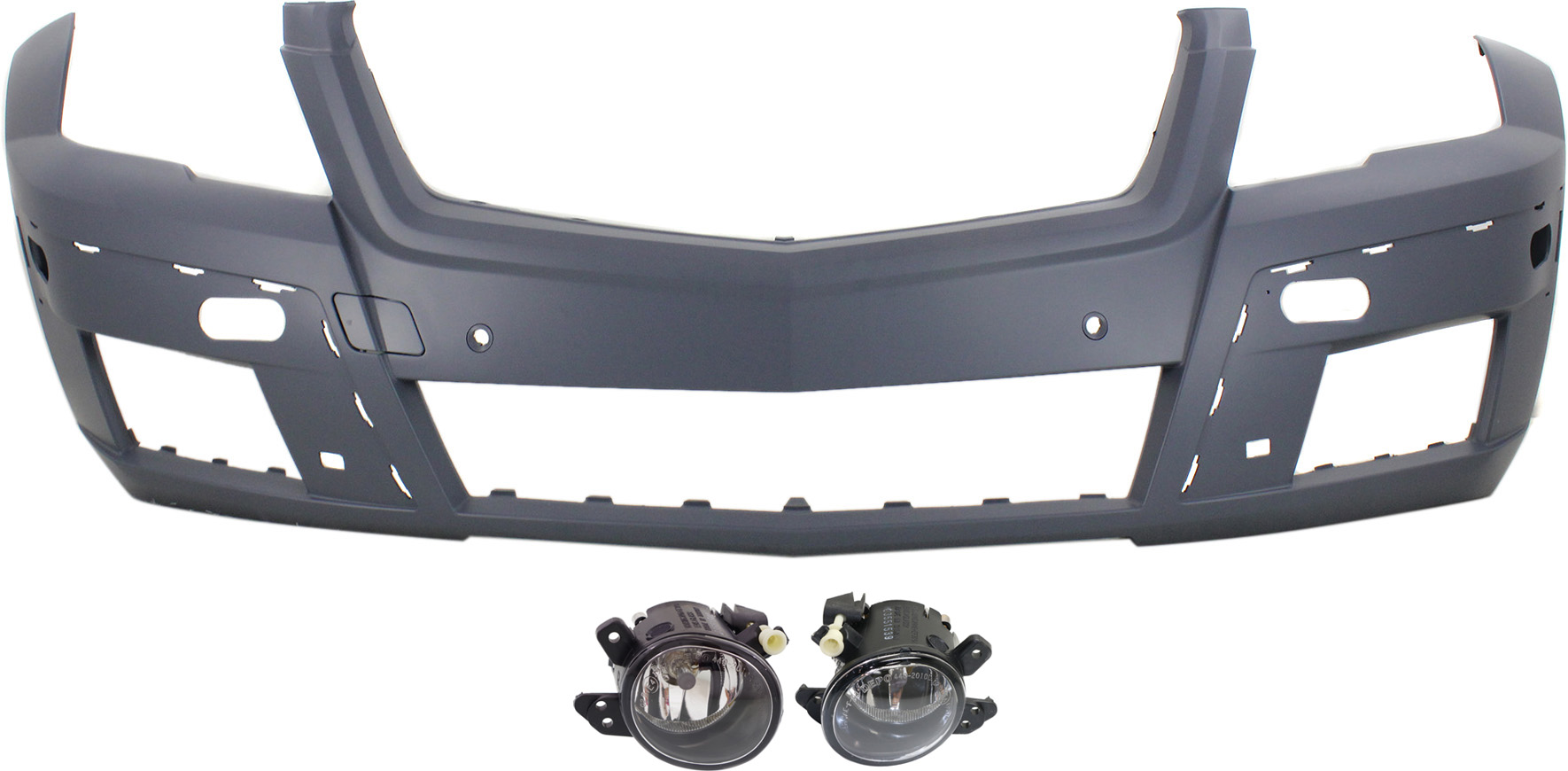 AM GLK350-10-12 FRONT BUMPER COVER Primed 3 pc kit with Fog Lights SKU KIT BCFL 0472 Partslink MB1000337 MB2592114 MB2593114 OEM 2048804640-2518200756-25182008