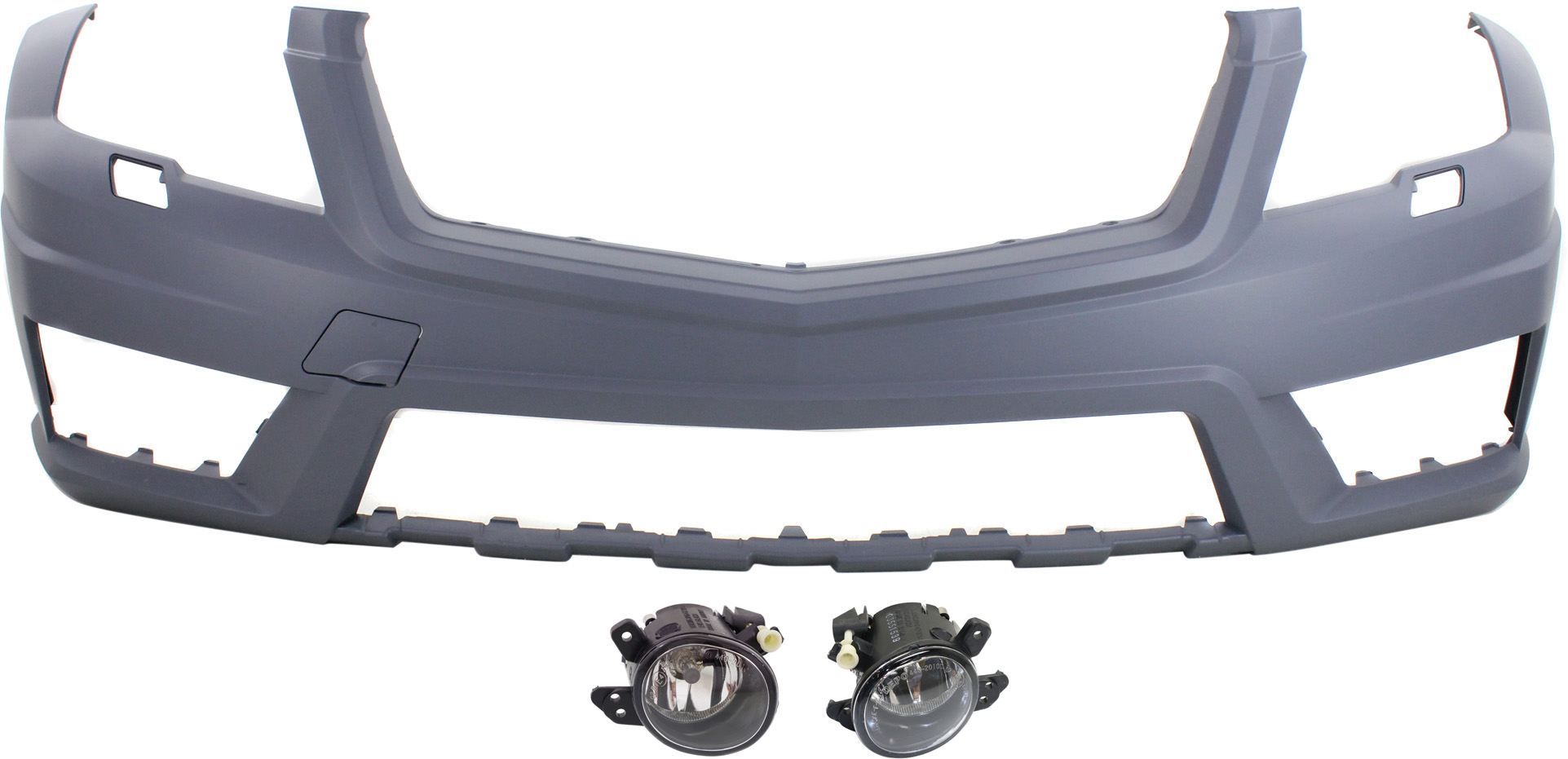 AM GLK350-10-12 FRONT BUMPER COVER Primed 3 pc kit with Fog Lights SKU KIT BCFL 0474 Partslink MB1000362 MB2592114 MB2593114 OEM 2048858325-2518200756-25182008