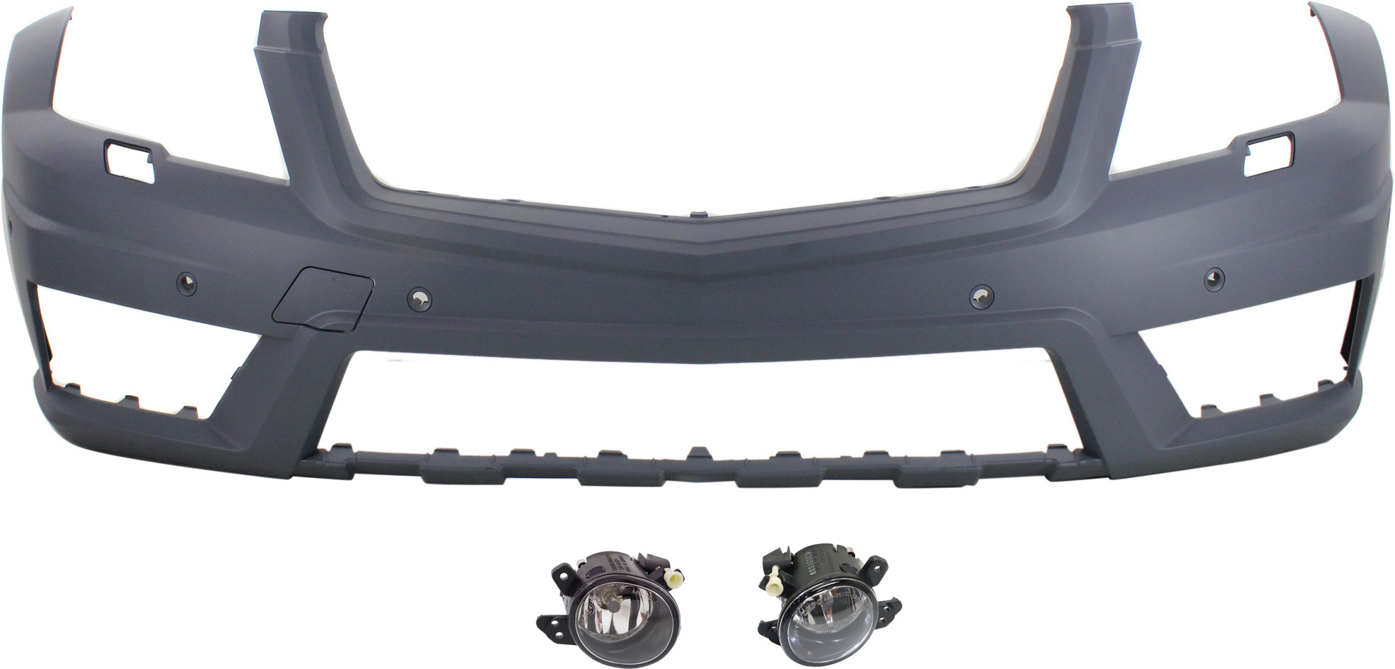 AM GLK350-10-12 FRONT BUMPER COVER Primed 3 pc kit with Fog Lights SKU KIT BCFL 0475 Partslink MB1000360 MB2592114 MB2593114 OEM 2048858425-2518200756-25182008
