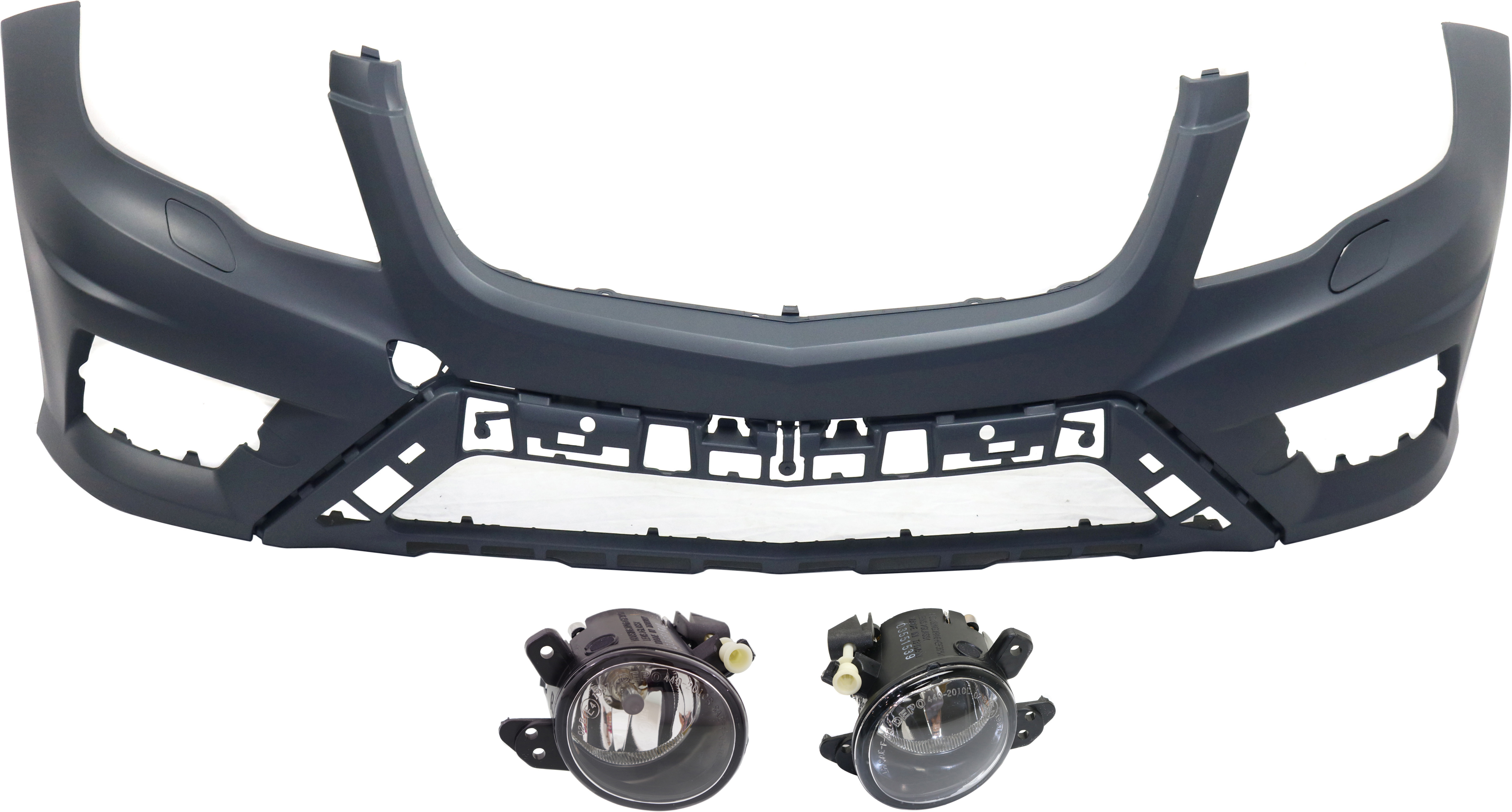 AM GLK250 GLK350-13-15 FRONT BUMPER COVER Primed 3 pc kit with Fog Lights SKU KIT BCFL 0478 Partslink MB1000405 MB2592114 MB2593114 OEM 2048857738-2518200756-25182008