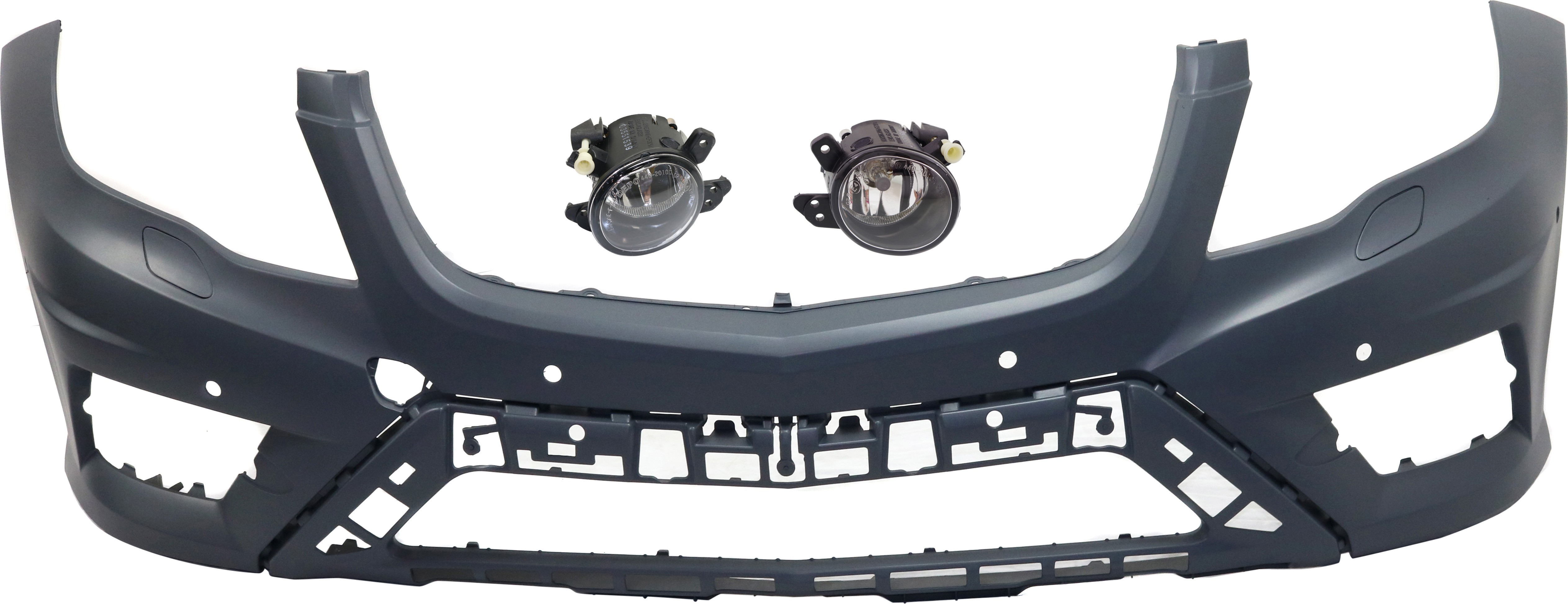 AM GLK250 GLK350-13-15 FRONT BUMPER COVER Primed 3 pc kit with Fog Lights SKU KIT BCFL 0479 Partslink MB1000407 MB2592114 MB2593114 OEM 2048857838-2518200756-25182008