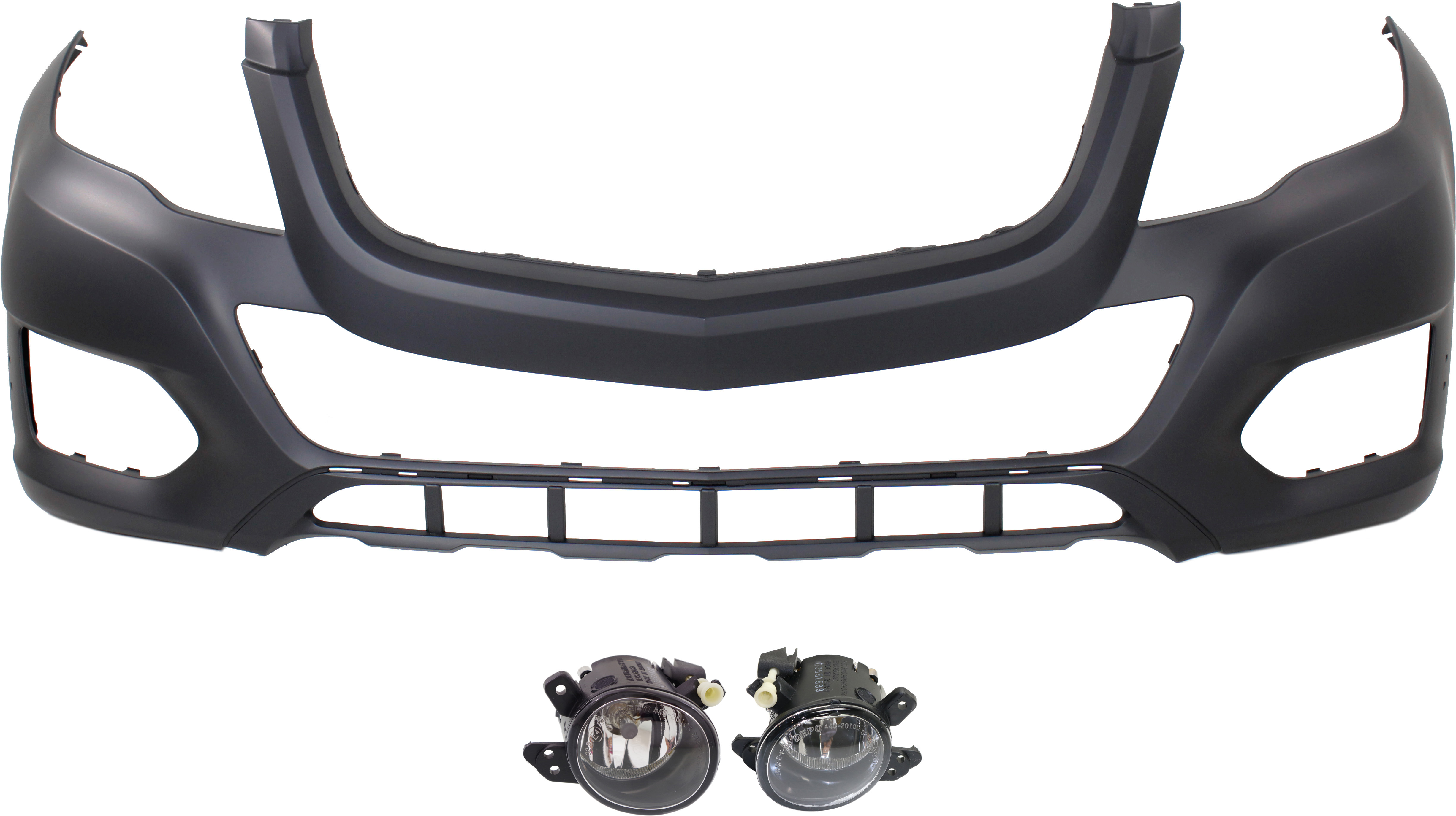 AM GLK250 GLK350-13-15 FRONT BUMPER COVER Primed 3 pc kit with Fog Lights SKU KIT BCFL 0480 Partslink MB1000400 MB2592114 MB2593114 OEM 2048801949-2518200756-25182008