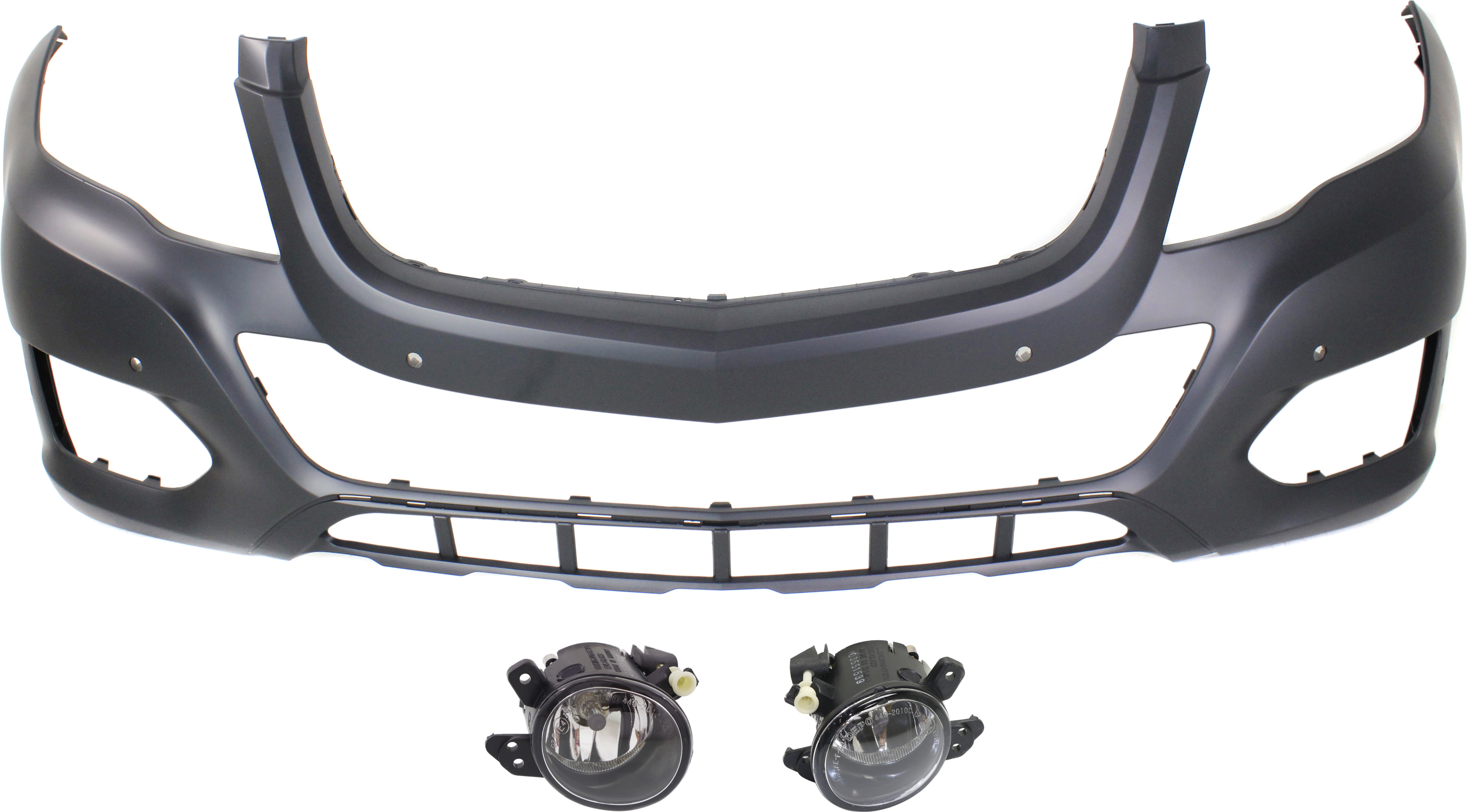AM GLK250 GLK350-13-15 FRONT BUMPER COVER Primed 3 pc kit with Fog Lights SKU KIT BCFL 0482 Partslink MB1000402 MB2592114 MB2593114 OEM 2048802049-2518200756-25182008